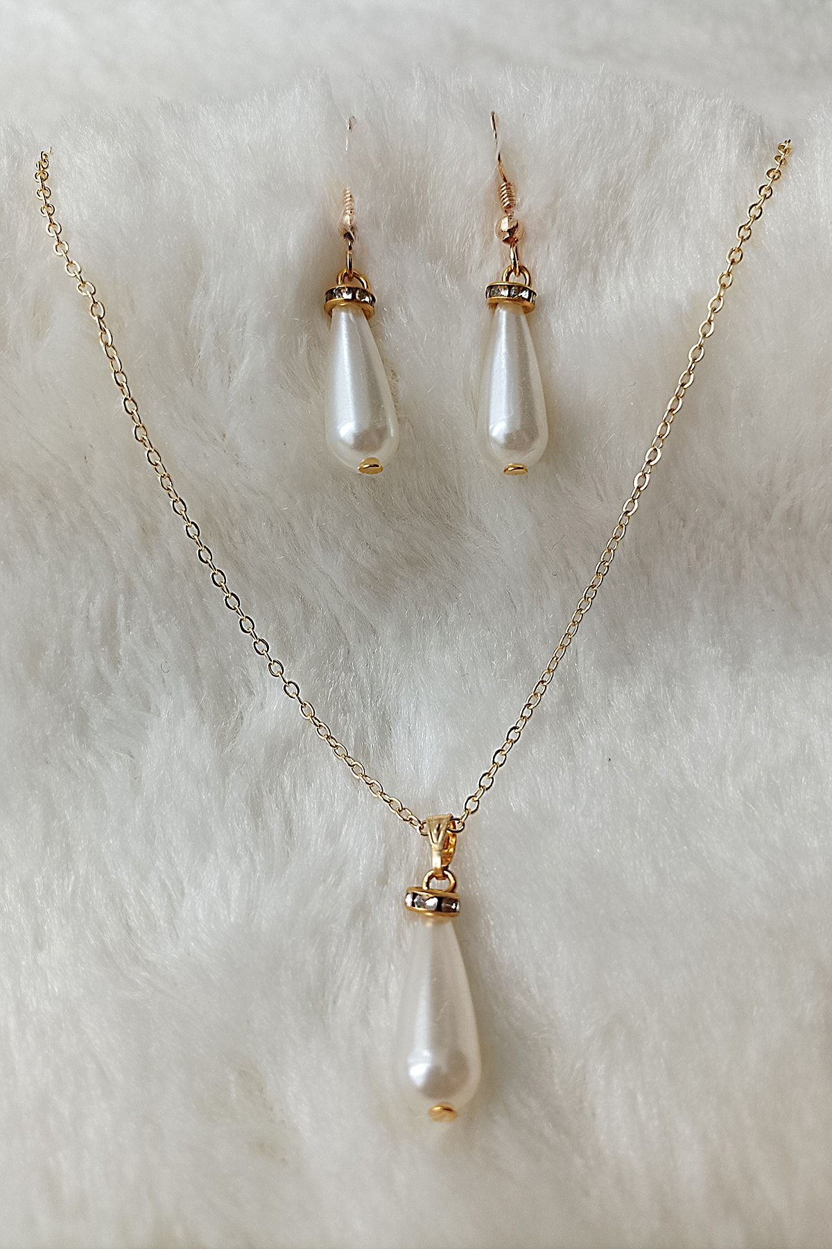 Bijuteri Evi Drop Pearl Necklace Earring Set 37 Trendyol