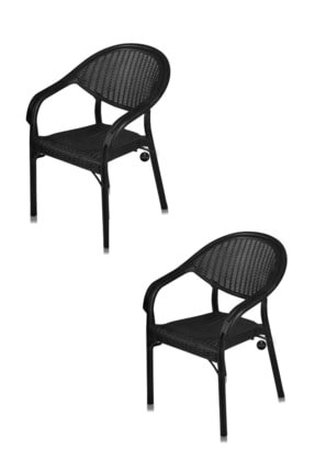 Black Bambu Rattan Desen Bahçe Koltuğu Balkon Bahçe Teras Sandalye Black 2 Adet Image 0