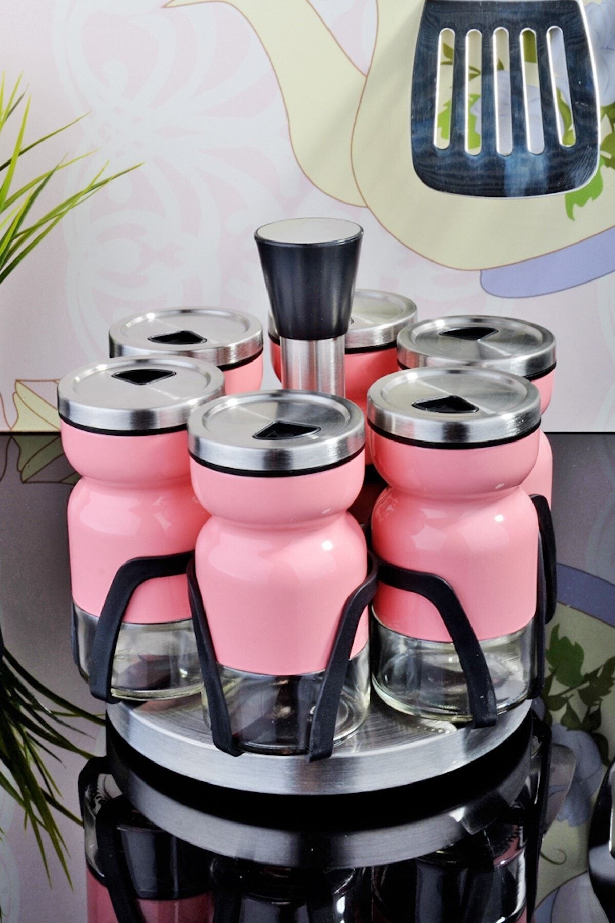 METRONARLİFE Pembe Metal Döner Baharat Takımı 6'lı