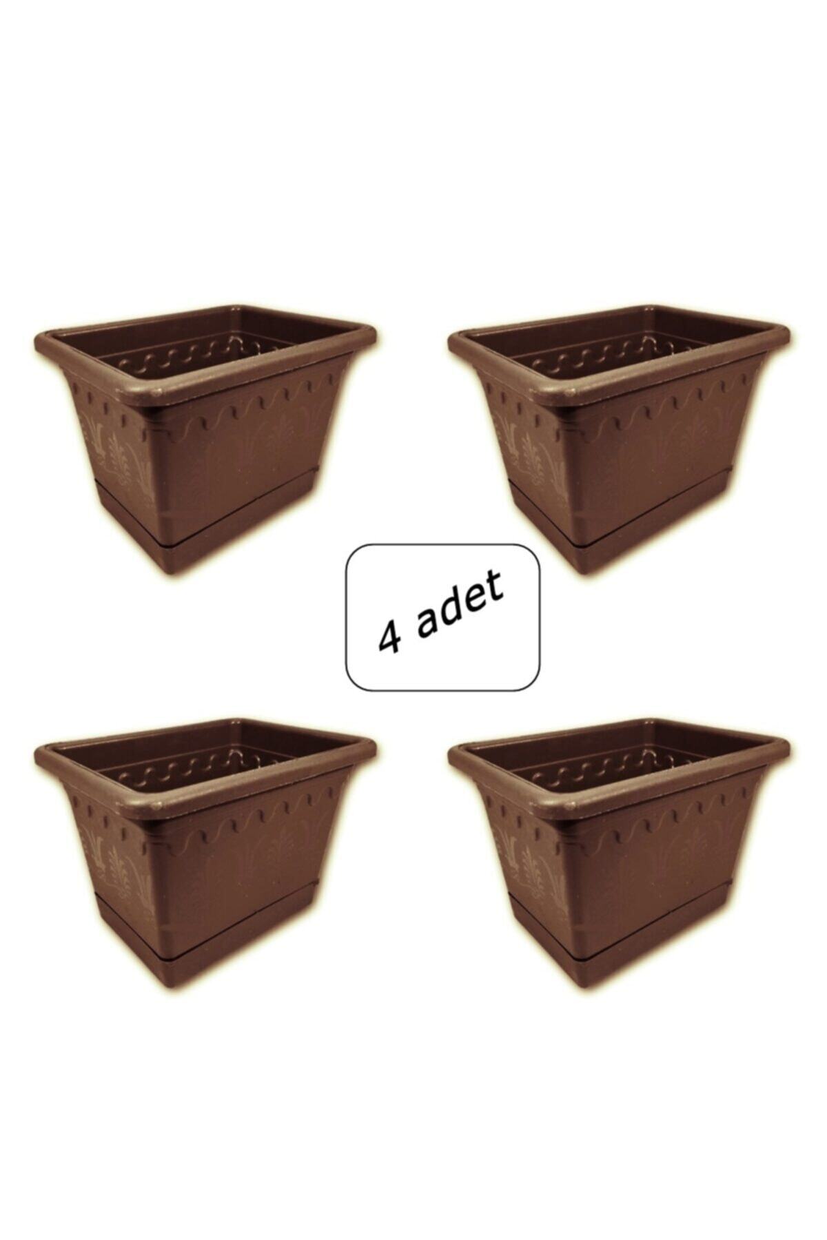 BRN STORE 4 Adet Küçük Balkon Saksısı 21x16x15 Cm. 4 Adet Plastik Dikdörtgen Saksı
