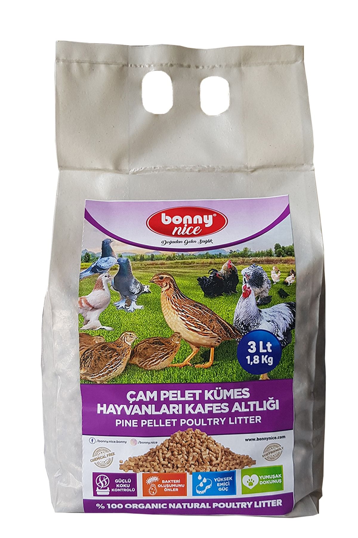 Bonny Nice Bıldırcın Güvercin Süs Tavukları Kafes Altlığı 1.8 Kg 3 L