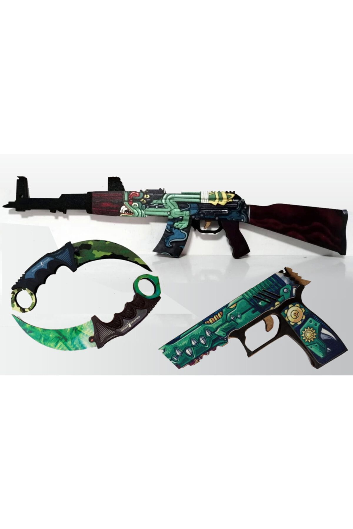 Hediyenealsak Ahşap Cs - Go Ak47 Ateş Yılanı Skin Kaplama Oyuncak Set5