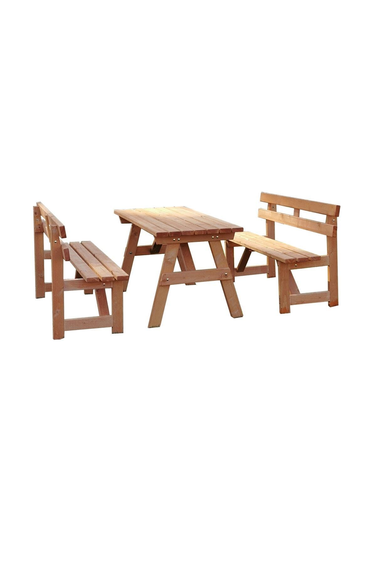 Metsan Ağaç Sanayi 6 Kişilik Ahşap Banklı Piknik Masası , Kamp Masası , Orman Masası (geniş Masalı ) Teak Rengi