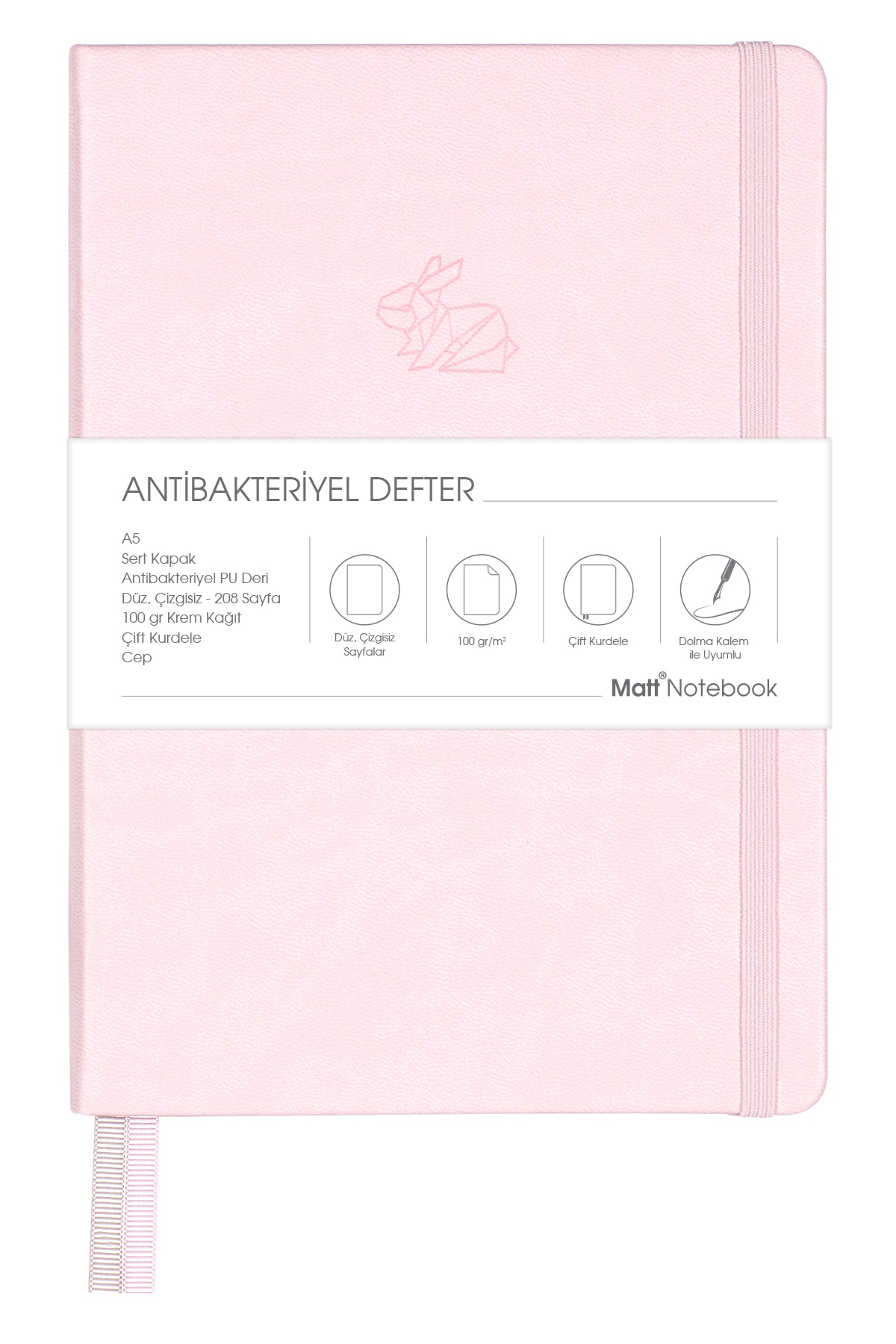 Matt Notebook A5 Antibakteriyel Defter Düz,çizgisiz Pembe