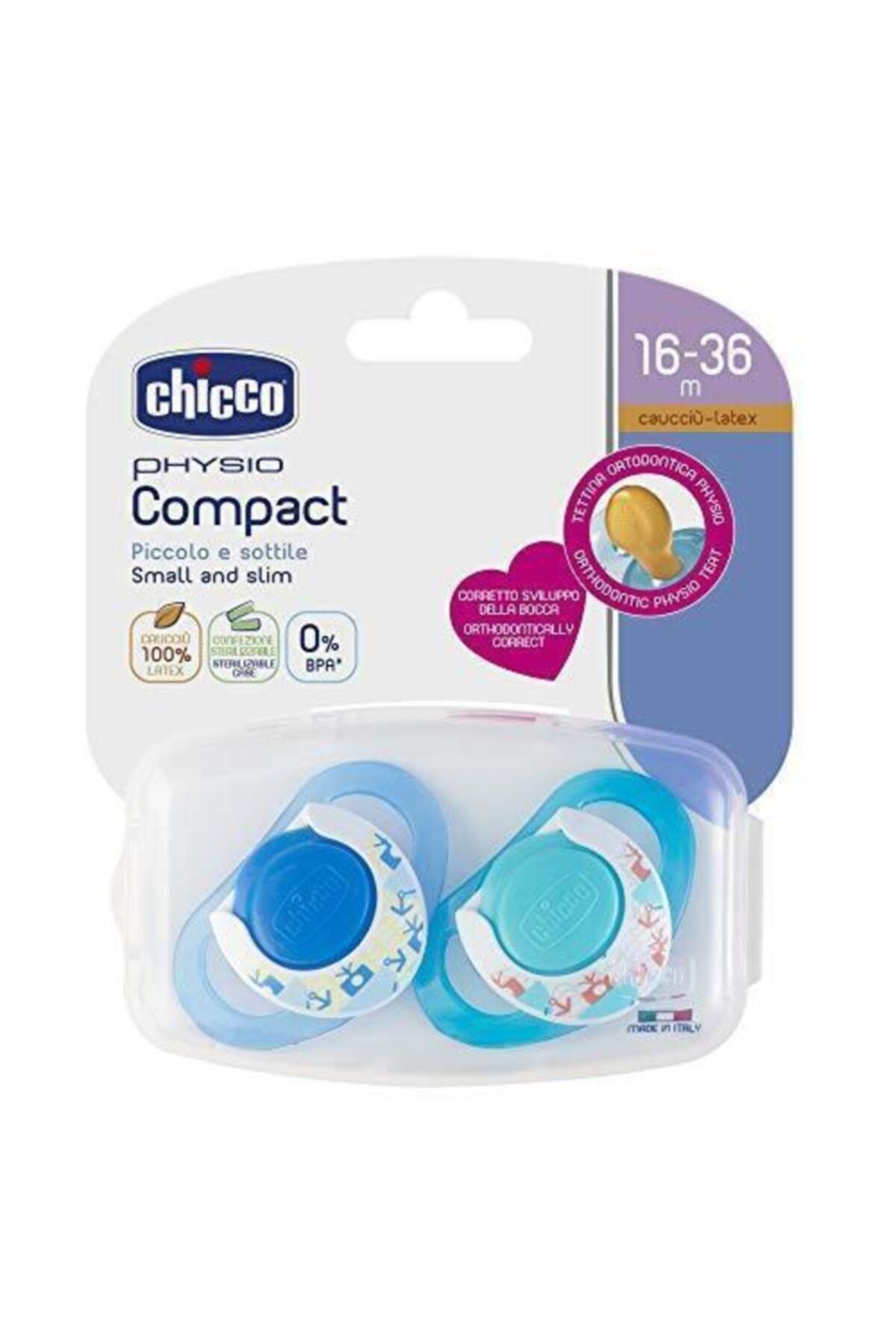 Chicco Physio Compact Kauçuk Emzik 16-36 Ay Erkek 2li
