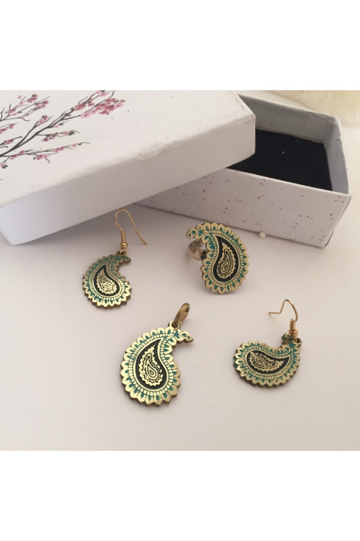 archiyol Kadın Örme 3lu Kolye Küpe Yüzük Takı Seti Tr1400021