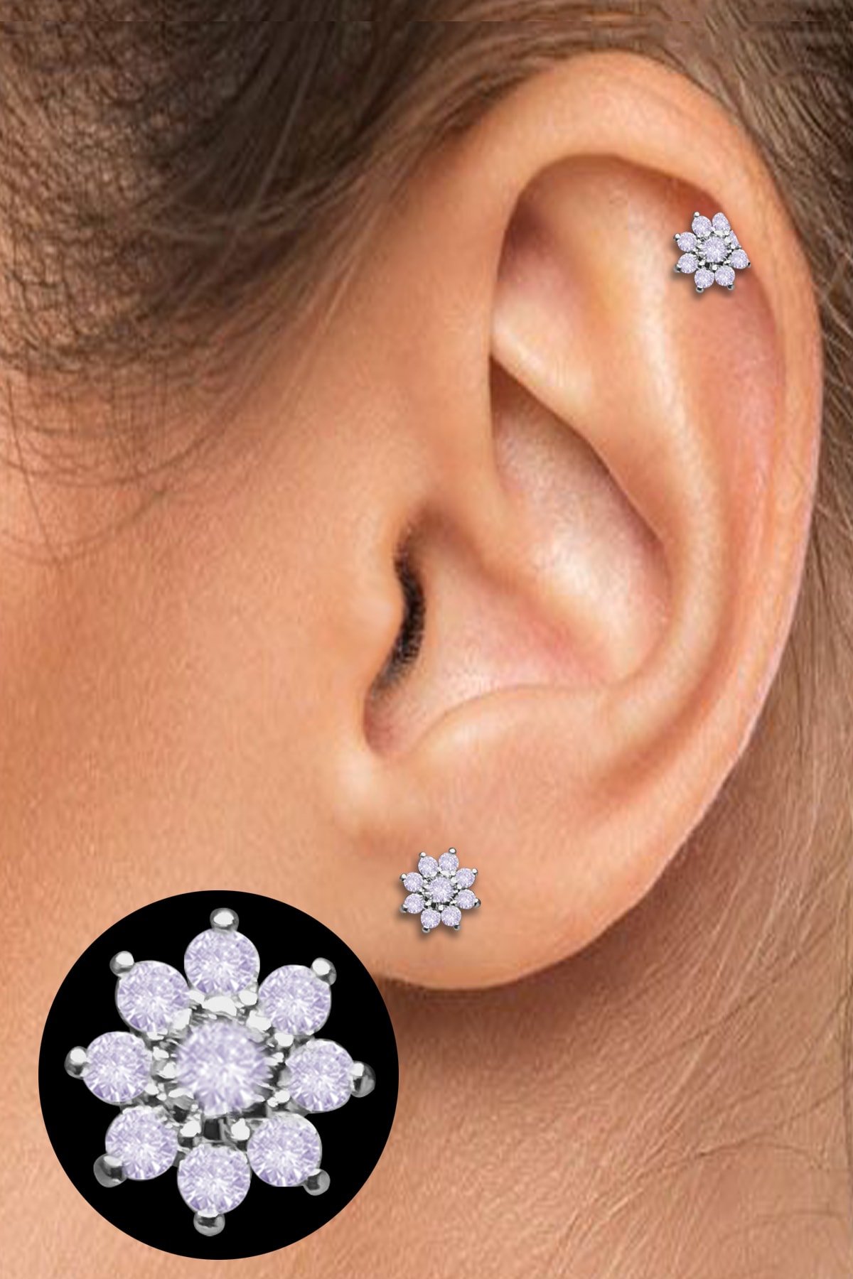 Salyangoz Company Cerrahi Çelik Kıkırdak Helix Tragus Piercing Yuvarlak Çiçek Figür (1 Adet) Slyc45
