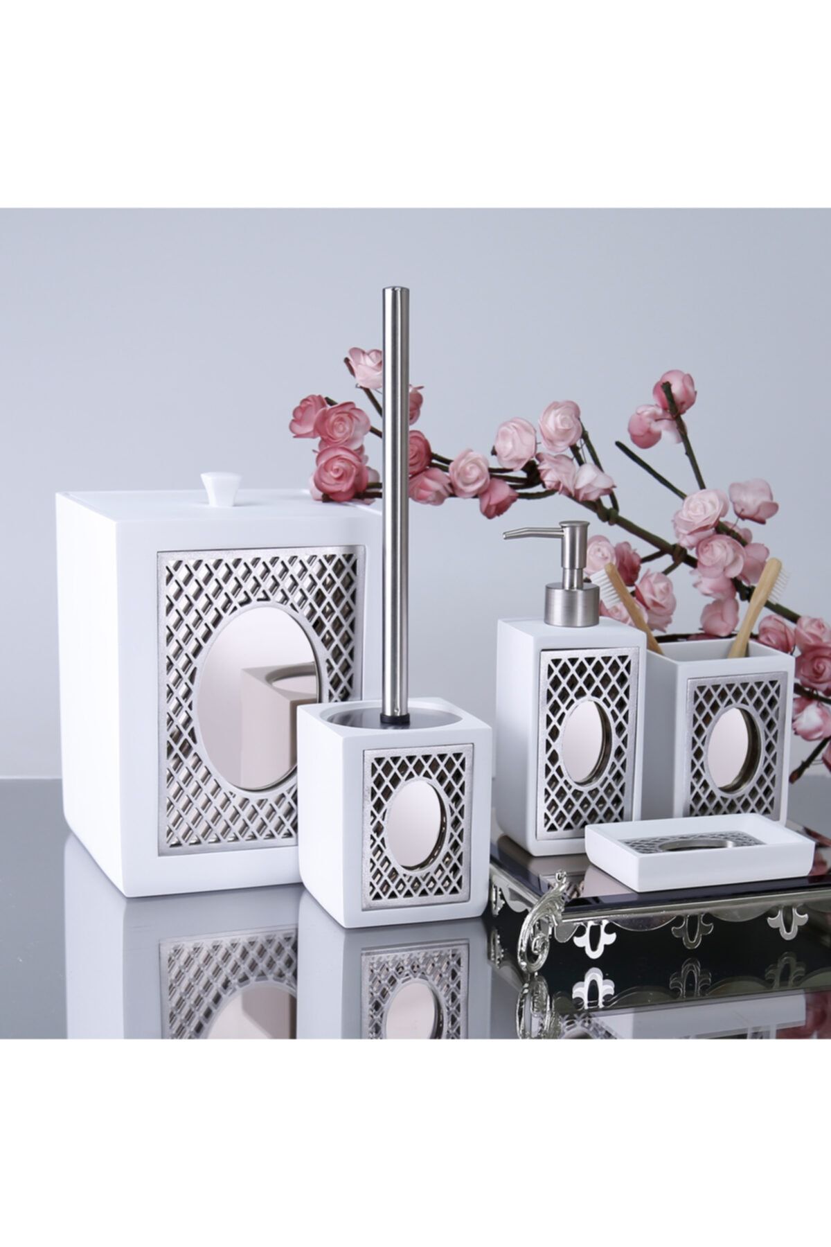 Selim Diamond Banyo Seti Beyaz-Gümüş