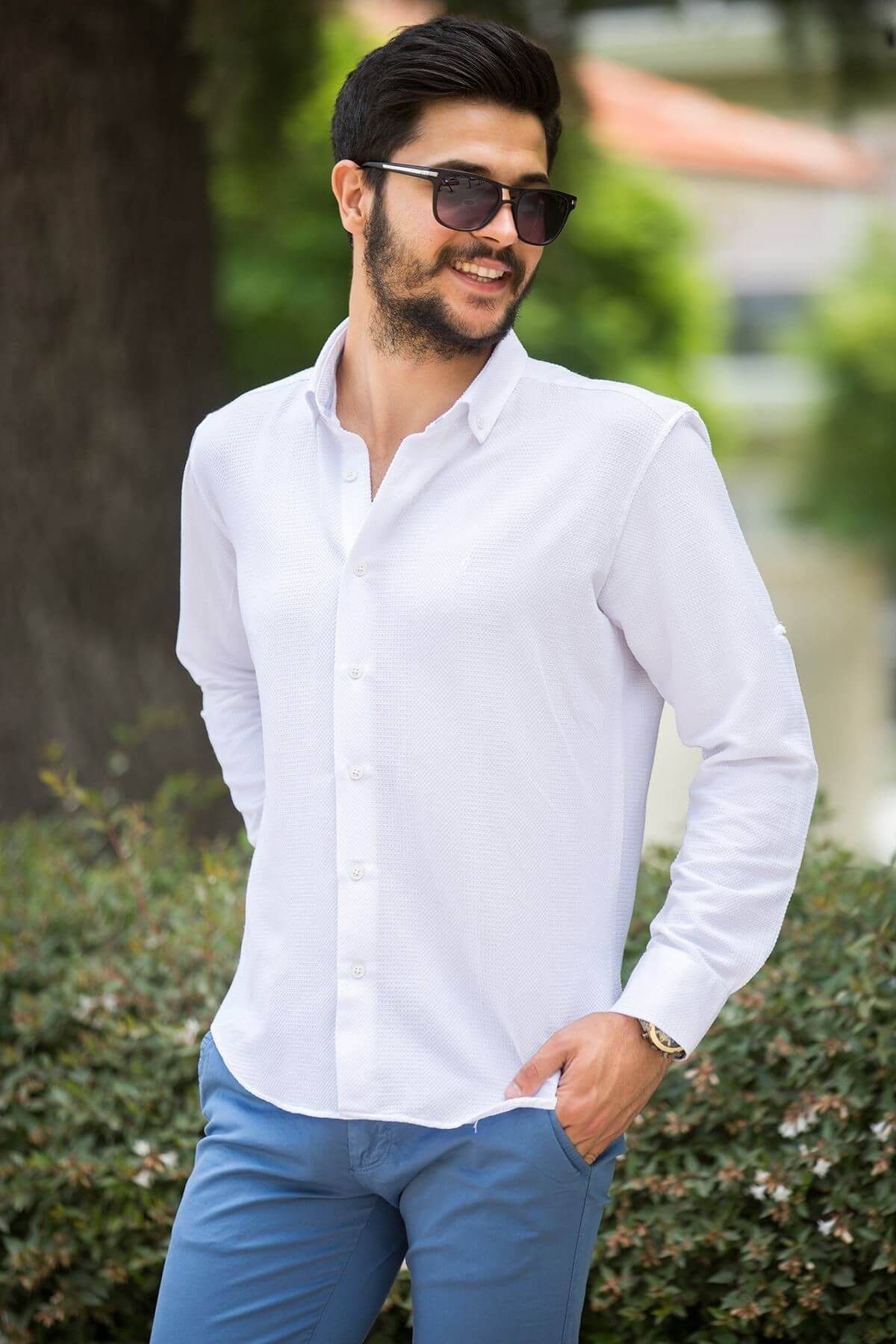 nesrinden erkek kol katlama klasik beyaz gomlek gml003600384 fiyati yorumlari trendyol