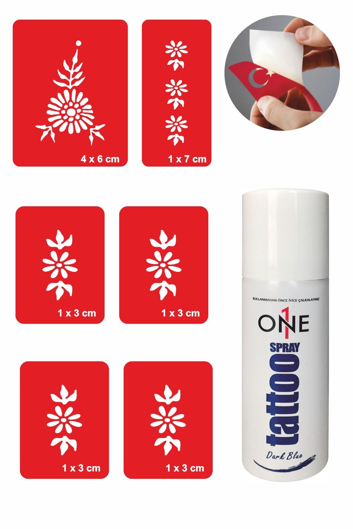 ONE SPRAY TATTOO Kına Motifleri Geçici Dövme Seti Dark Sprey Ve 5 Desen
