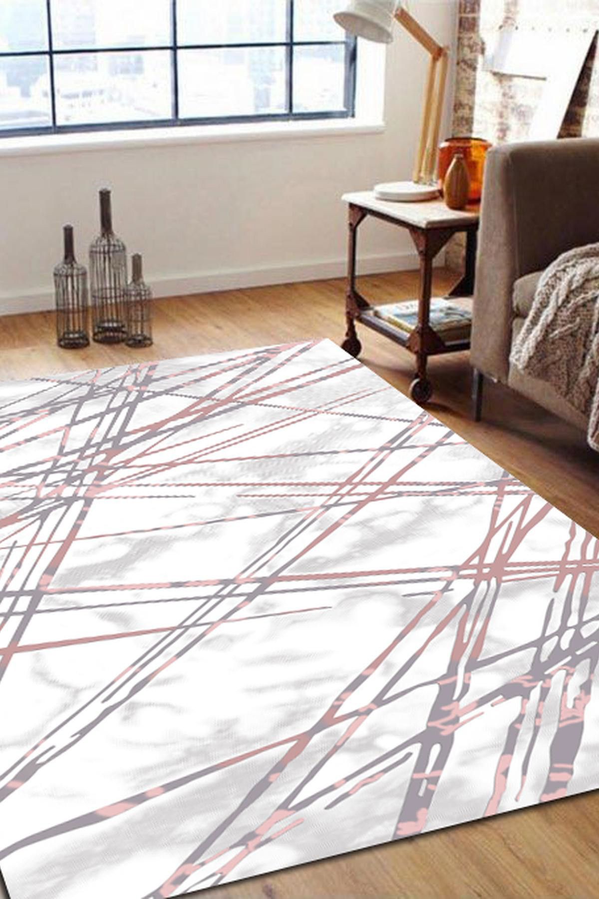decoplus 150x233 cm dijital baskili lastikli hali ortusu poyraz 0703 gri pembe fiyati yorumlari trendyol