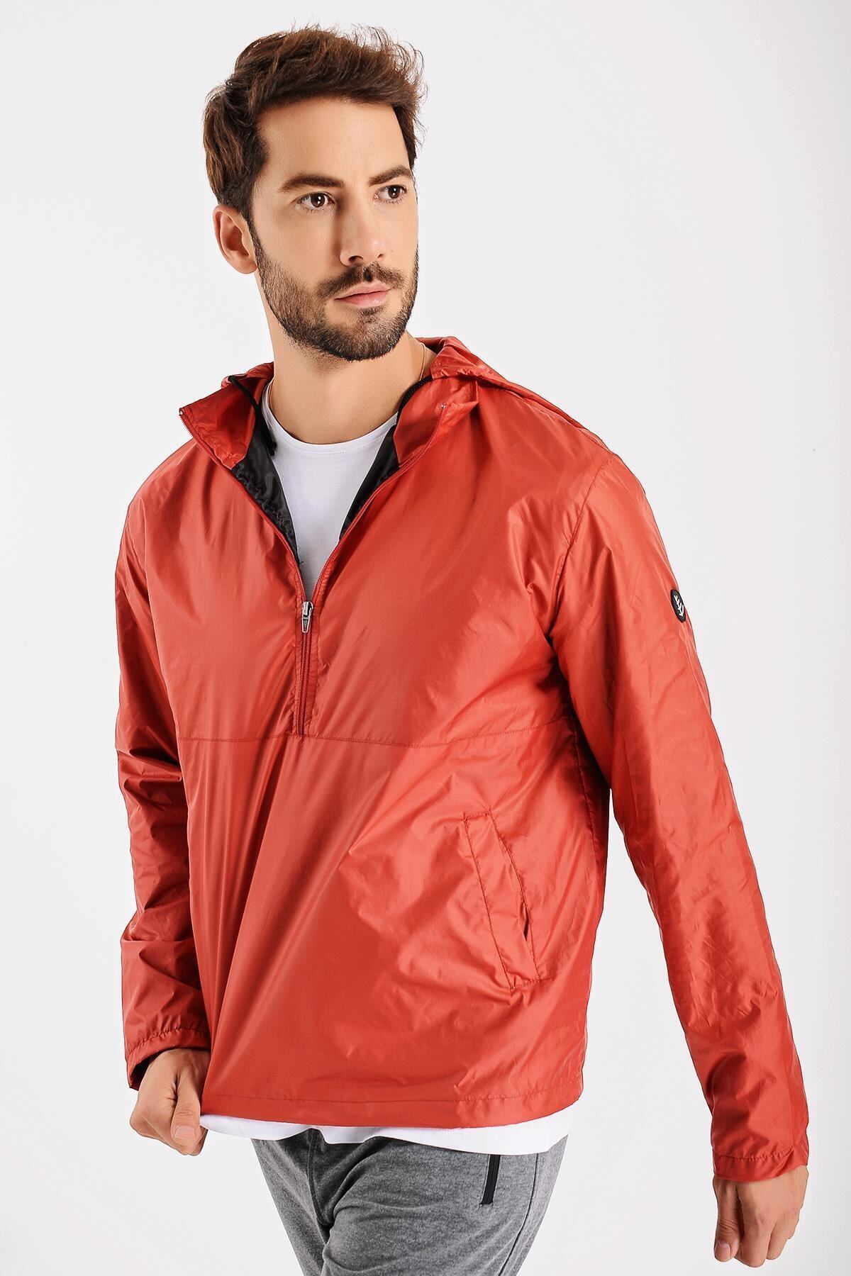 CHUBA Erkek Kiremit Kapüşonlu Yarım Fermuarlı Spor Yağmurluk 21w702