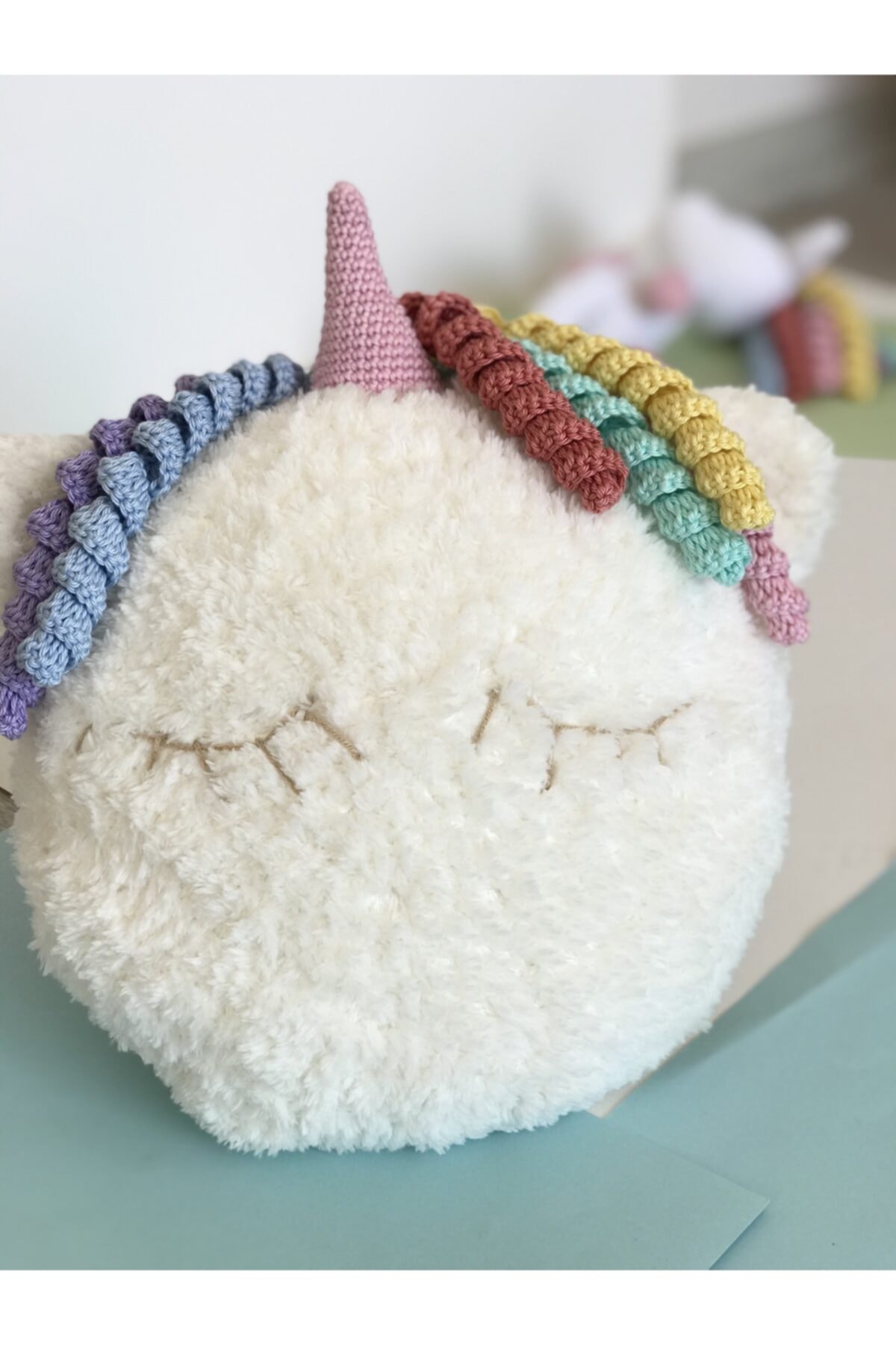 Ececraft Unicorn El Örgüsü Yastık( Organik El Işi Bebek Yastığı)