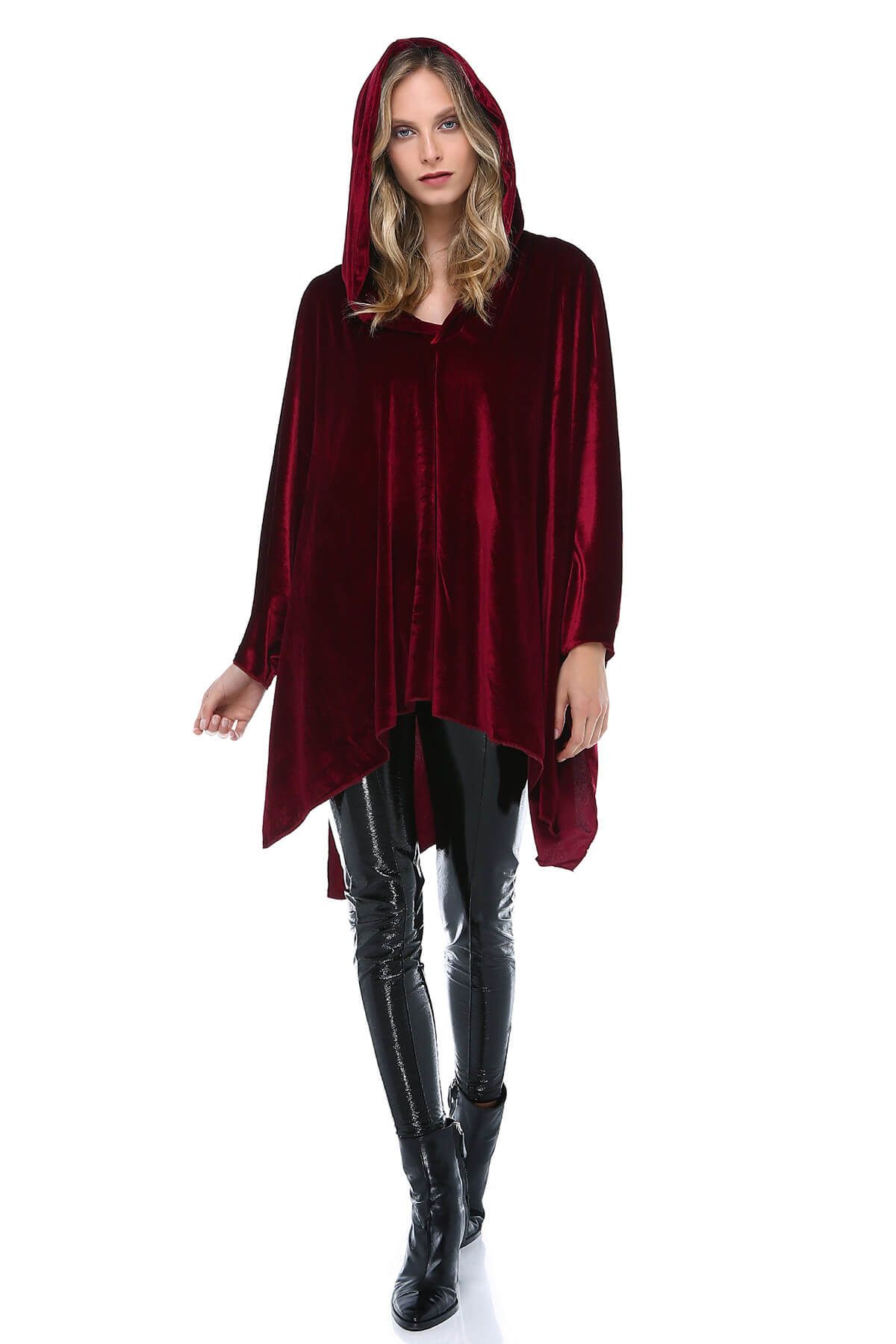 Quincey Kadın Bordo Kadife Panço HK2518