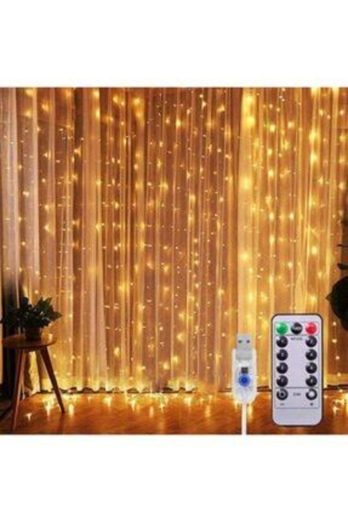 caddeoutlet Peri Telli Perde Led Işık 2.5x2.5 Metre 300 Ledli Kumandalı Usb'li 8 Animasyonlu Dim Ayarlı