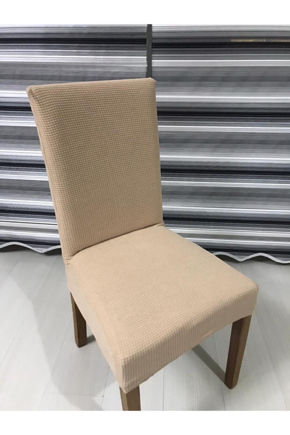 Hilal Home piti kare camel 6'lı sandalye kılıfı