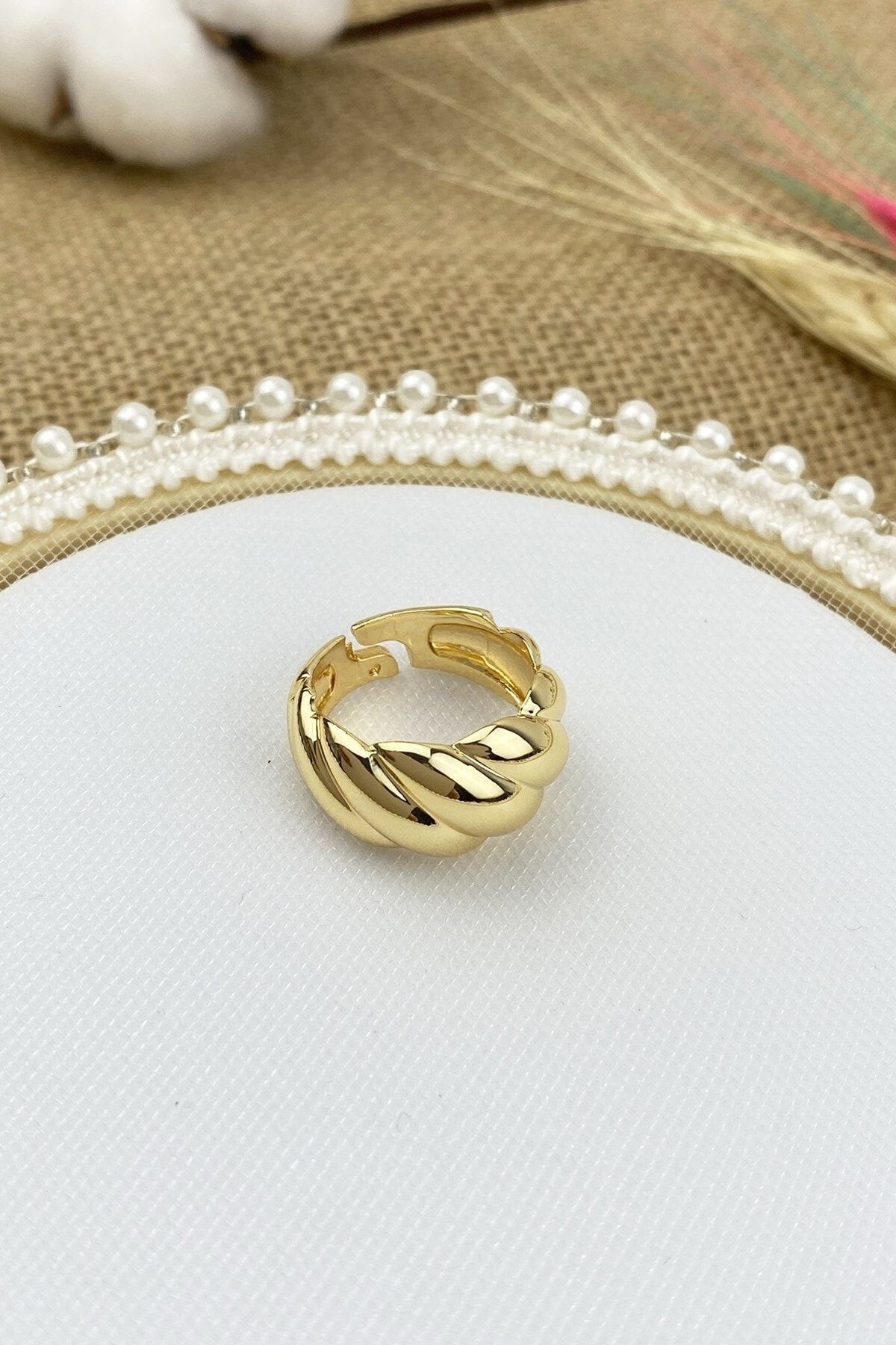 Çlk Accessories Kadın Gold Ayarlanabilir Bombeli Lazer Kesim Yüzük Tryüzük1059 Y32003