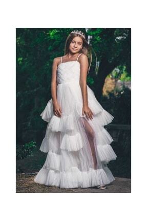 Erva Butik Beyaz Kat Kat Kız Çocuk Abiye Image 0