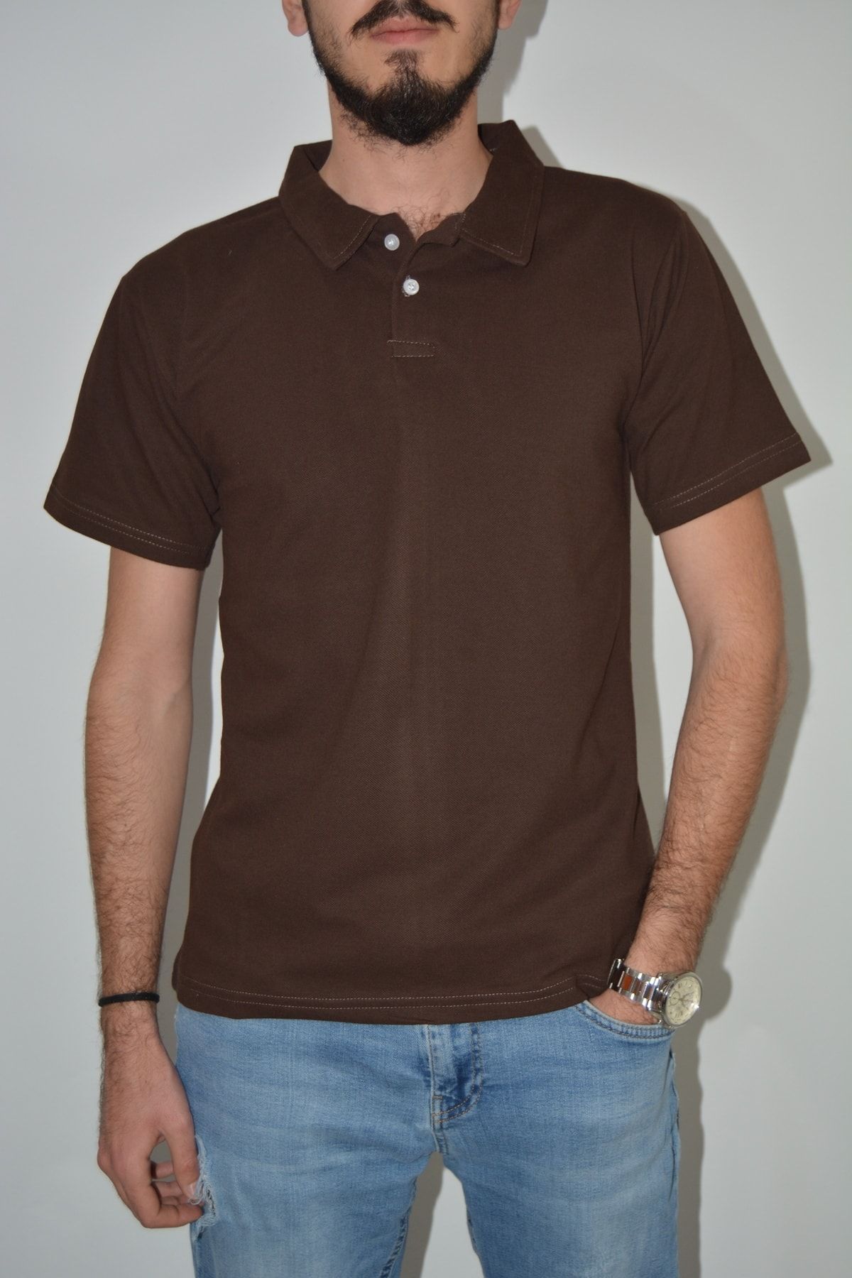 Dark brown polo shirt deals