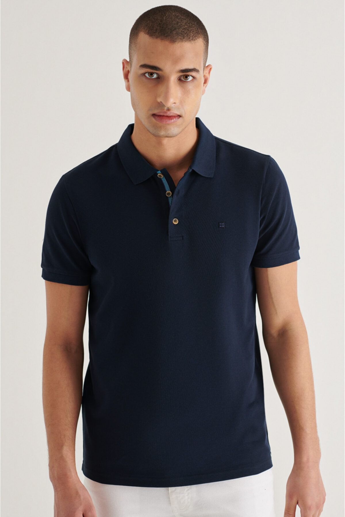 Avva Erkek Lacivert Polo Yaka Düz T-shirt A11b1174