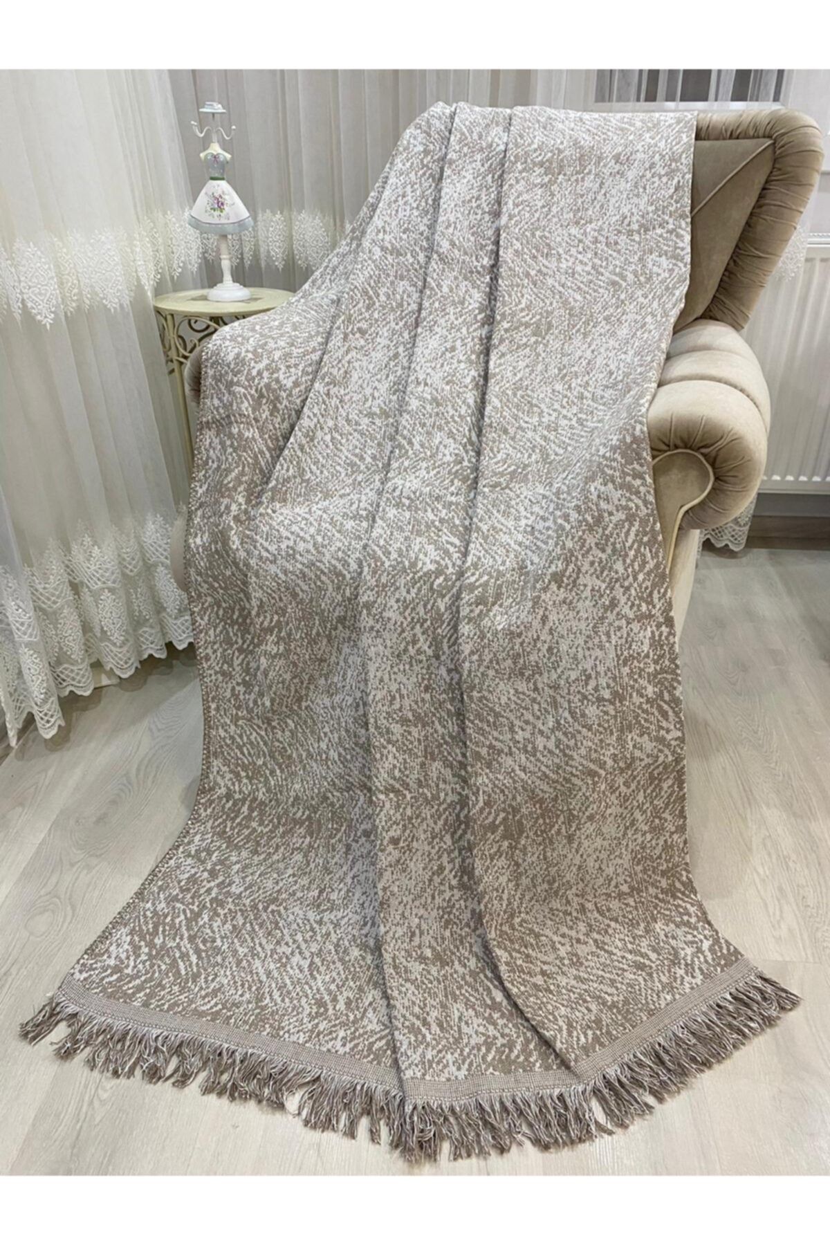Özlü Home Lüks Pamuklu Koltuk Örtüsü Kahverengi 170x220