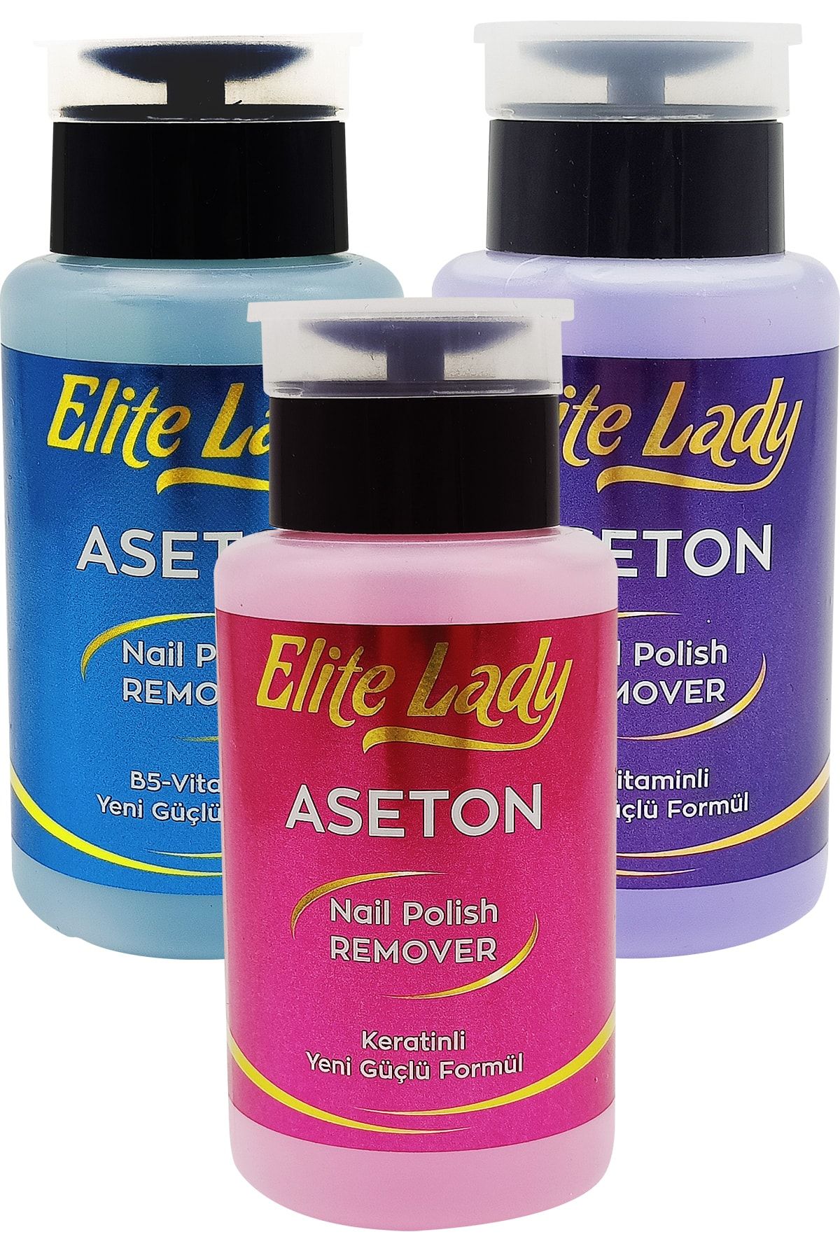 ELİT LADY 3'lü 200 ml Aseton Seti Tırnak Bakım Seti Ekstra Güçlü Oje Çıkarıcı Tırnak Sarartmayan Aseton