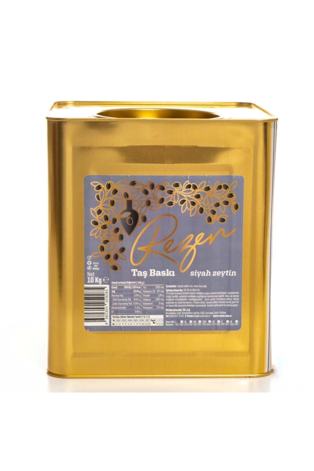 Rezen Gemlik Taş Baskı Doğal Fermente Siyah Zeytin 10 Kg (Dane İrilik 291-320)