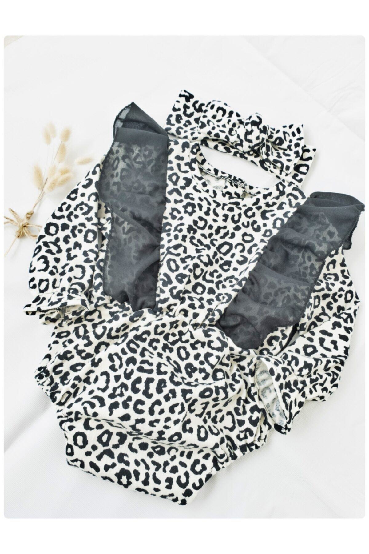 Yuppii Kids Kız Bebek Leopar Desen Pamuklu Romper Tulum