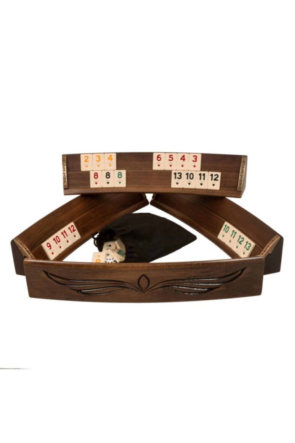 tuana Wıng Oymalı Oval Okey Takımı (Ceviz-siyah)