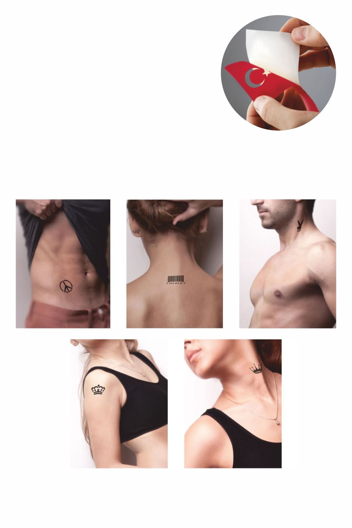 ONE SPRAY TATTOO Kral Tacı Barış Geçici Dövme Seti Siyah Sprey Ve 5 Desen
