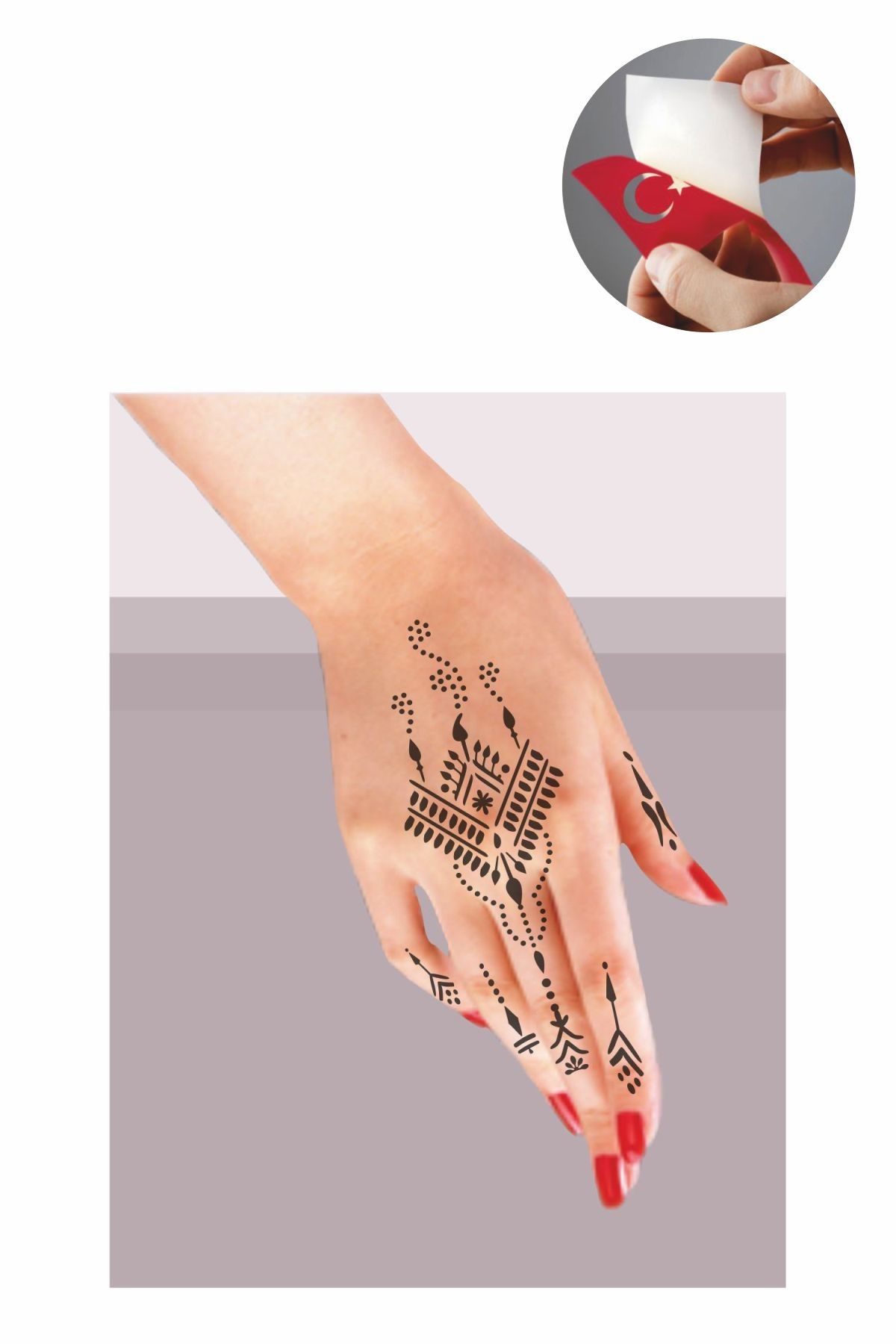 ONE SPRAY TATTOO El Parmak Dövmesi Geçici Dövme Seti Siyah Sprey Ve 5 Desen