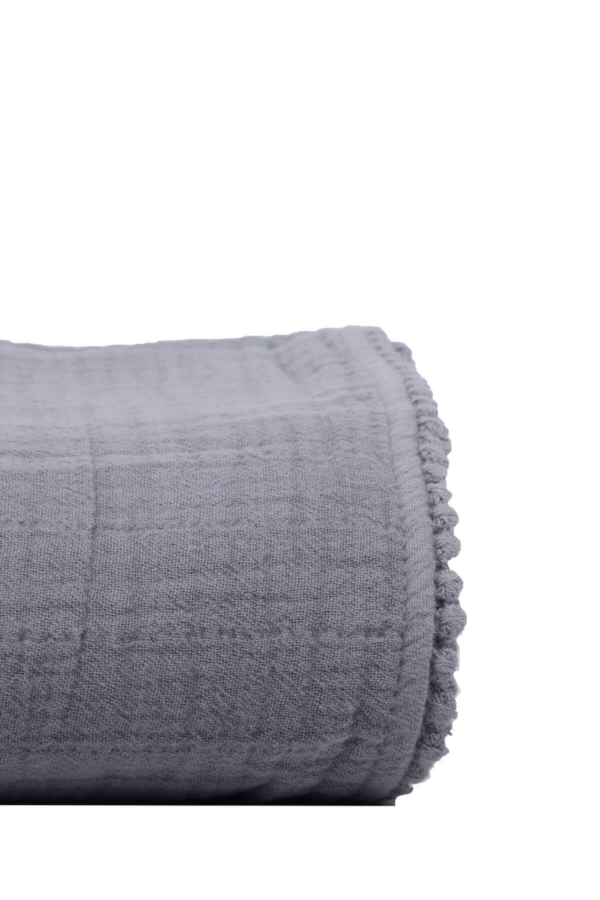 Cigit Füme Unisex Bebek Ponponlu Çift Kat Müslin Bebek Battaniye /
