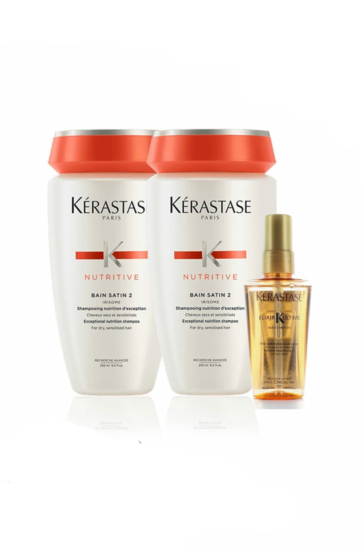 Kerastase Kuru ve Hassas Saçlar Nemlendirici Şampuan - Bain Satin 2 250 ml x 2 +Elixir Yağ 50 ml 2840095040047