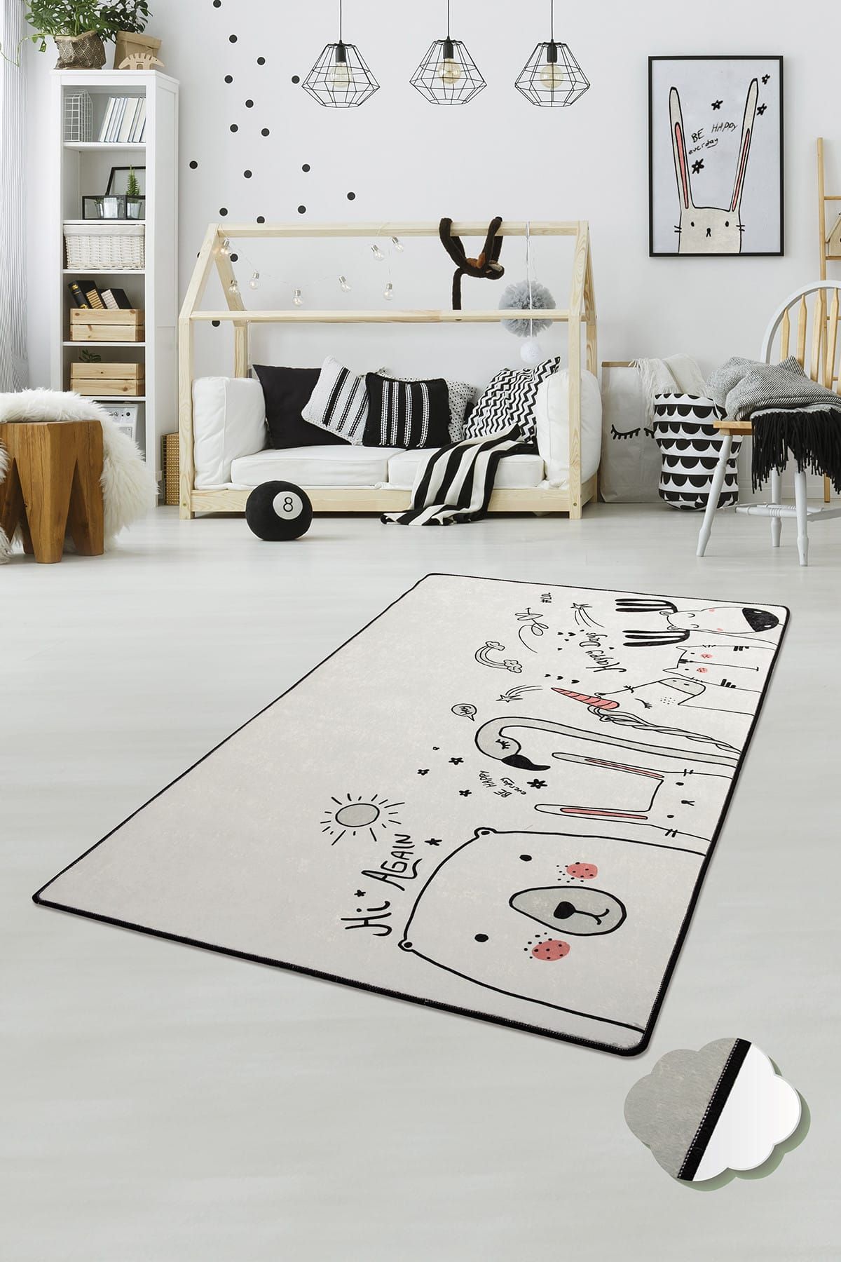 Chilai Home BE HAPPY Çocuk ve Bebek Halısı Yıkanabilir ,Kaymaz Taban Leke Tutmaz