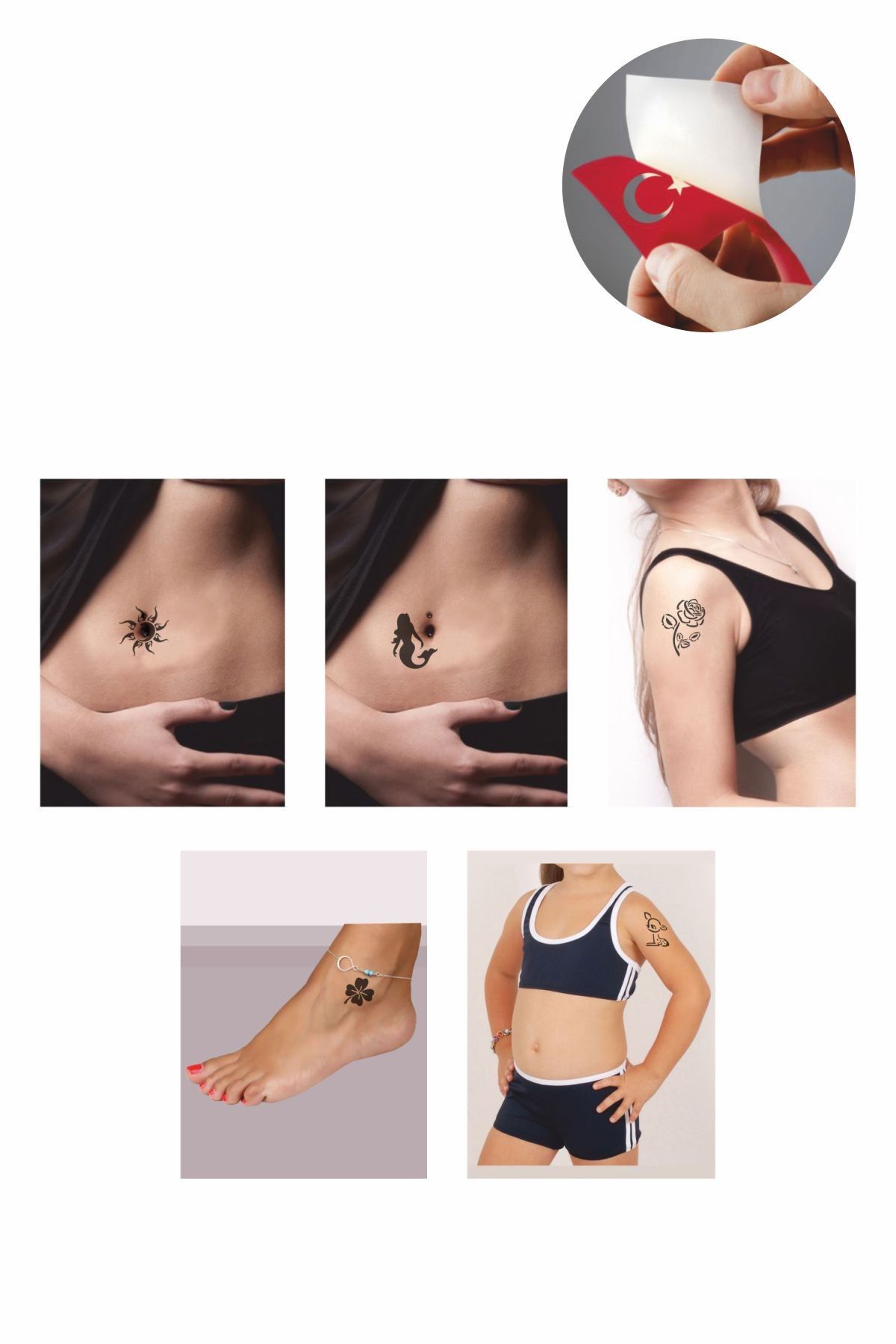 ONE SPRAY TATTOO Gül Güneş Ceylan Tattoo Geçici Dövme Seti Siyah Sprey Ve 5 Desen