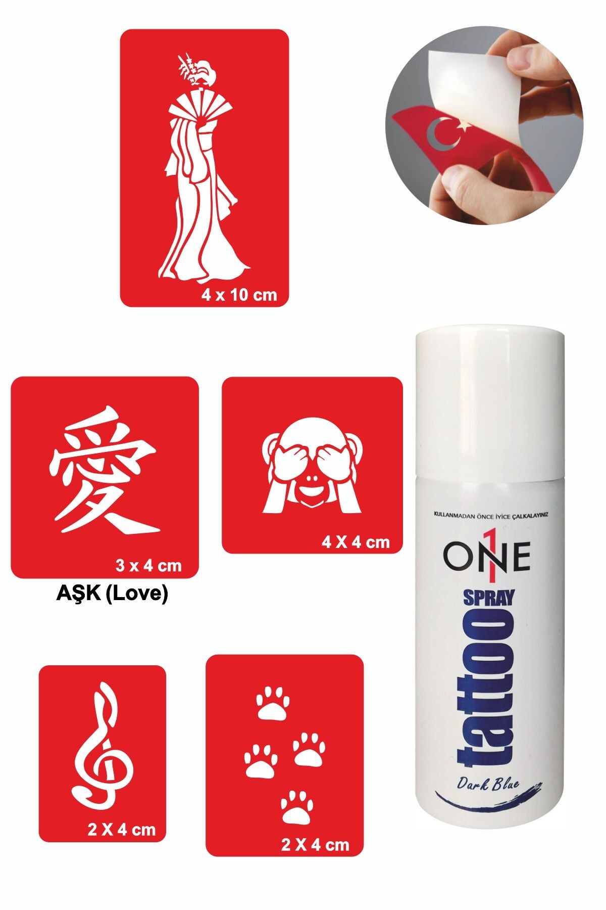 ONE SPRAY TATTOO Geyşa Çince Tattoo Geçici Dövme Seti Dark Sprey Ve 5 Desen