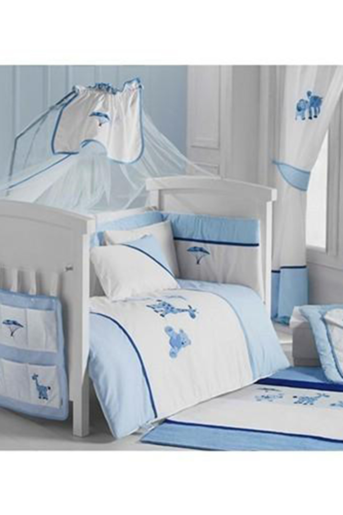 Dinoboo Gıraffe Blue 8 Parça Bebek Beşik Uyku Seti 70X130 /