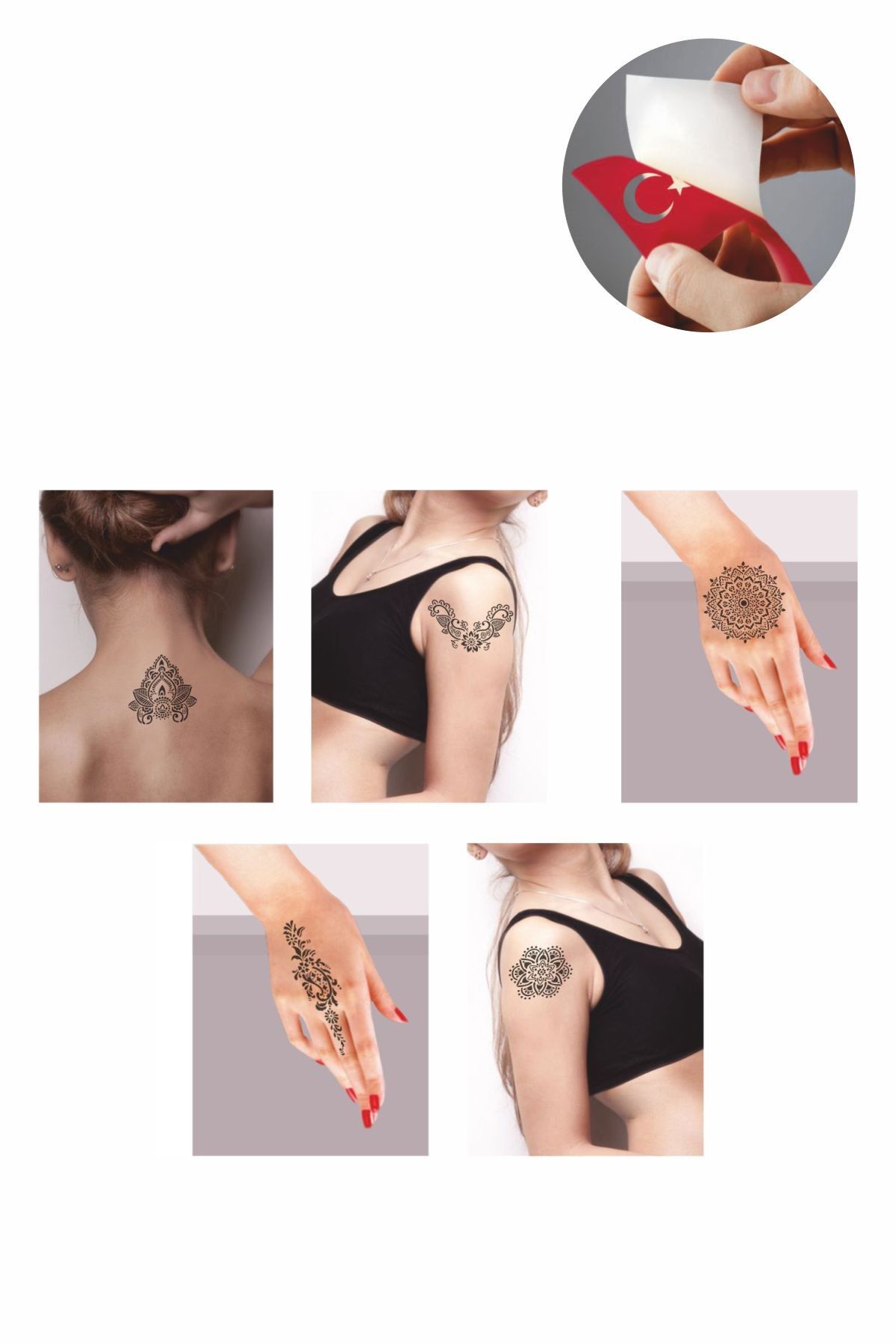 ONE SPRAY TATTOO Büyük Kına Desenleri Tattoo Dövme Şablonu Ve Kına Desenleri 5 Adet