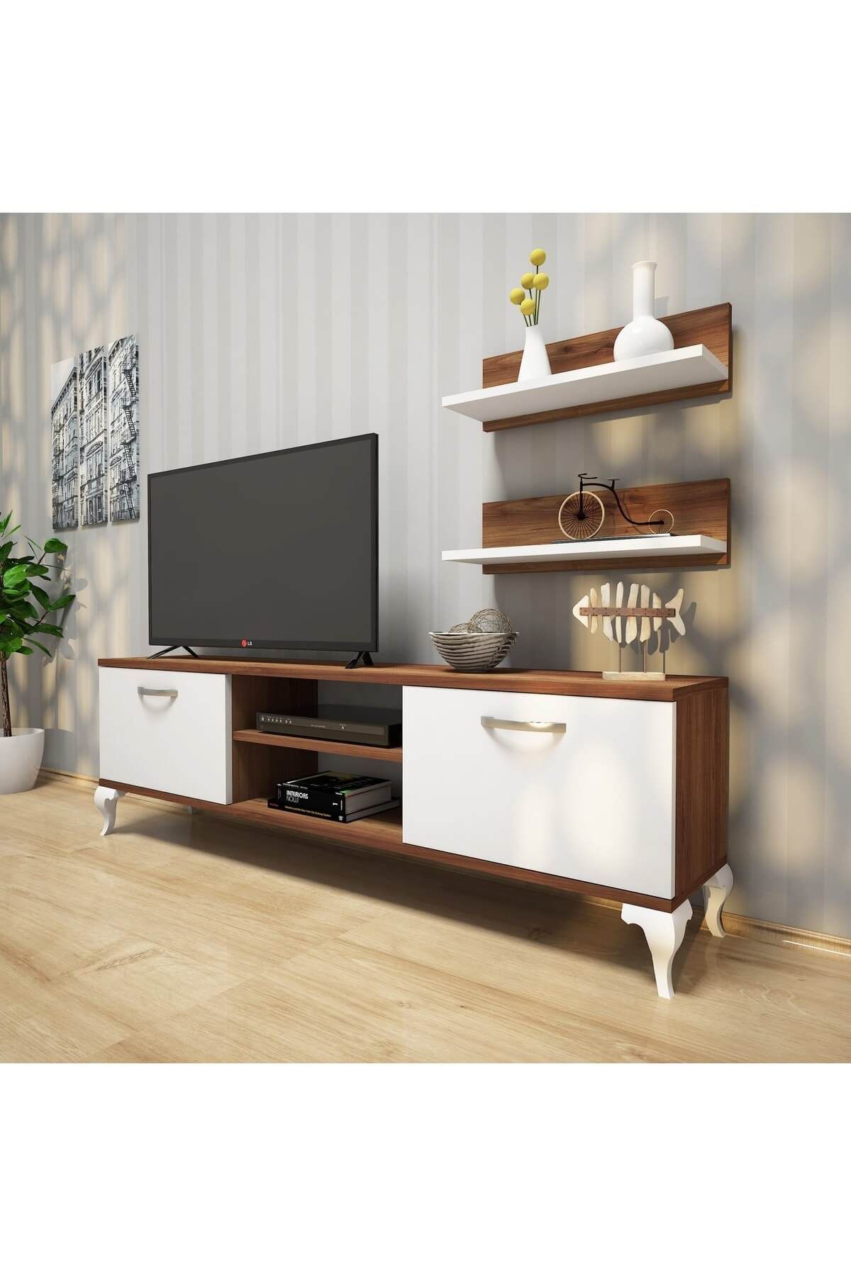 rani mobilya a4 duvar rafli tv sehpasi kitaplikli tv unitesi modern ayakli tasarim ceviz beyaz fiyati yorumlari trendyol