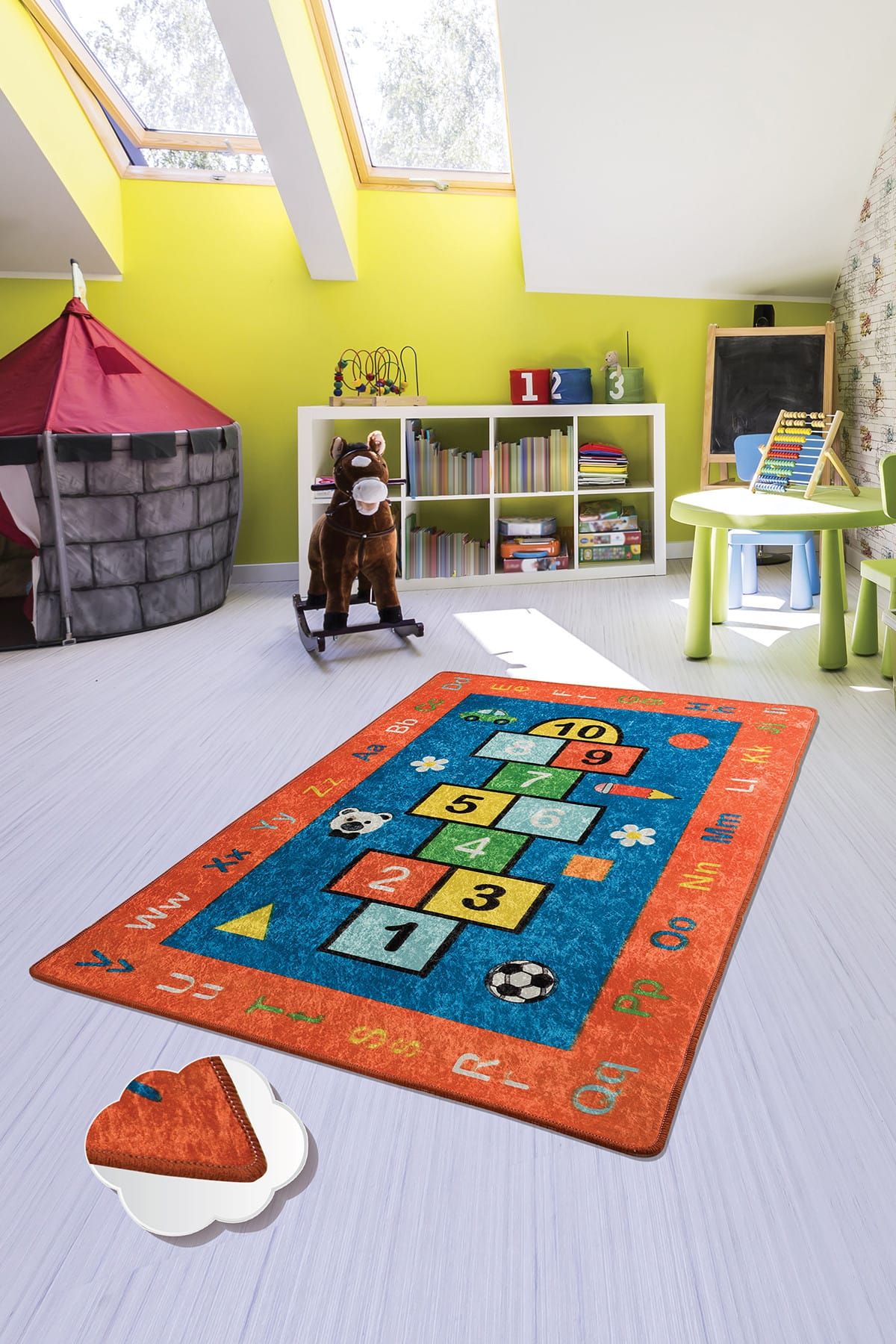 Chilai Home SEKSEK KIRMIZI Çocuk ve Bebek Halısı Yıkanabilir ,Kaymaz Taban Leke Tutmaz