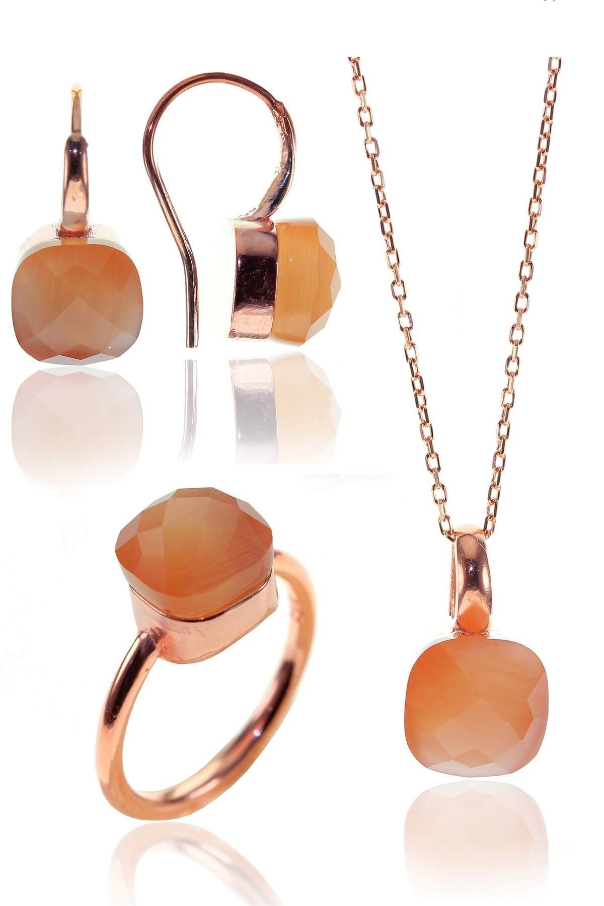 Söğütlü Silver Kadın Kedi Gözü Taşlı Üçlü Set SGTL8041