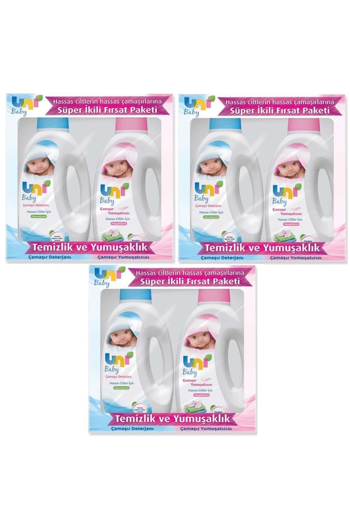 Uni Baby Çamaşır Deterjanı 1500Ml+Yumuşatıcı 1500Ml Kutulu 3 Lü Set