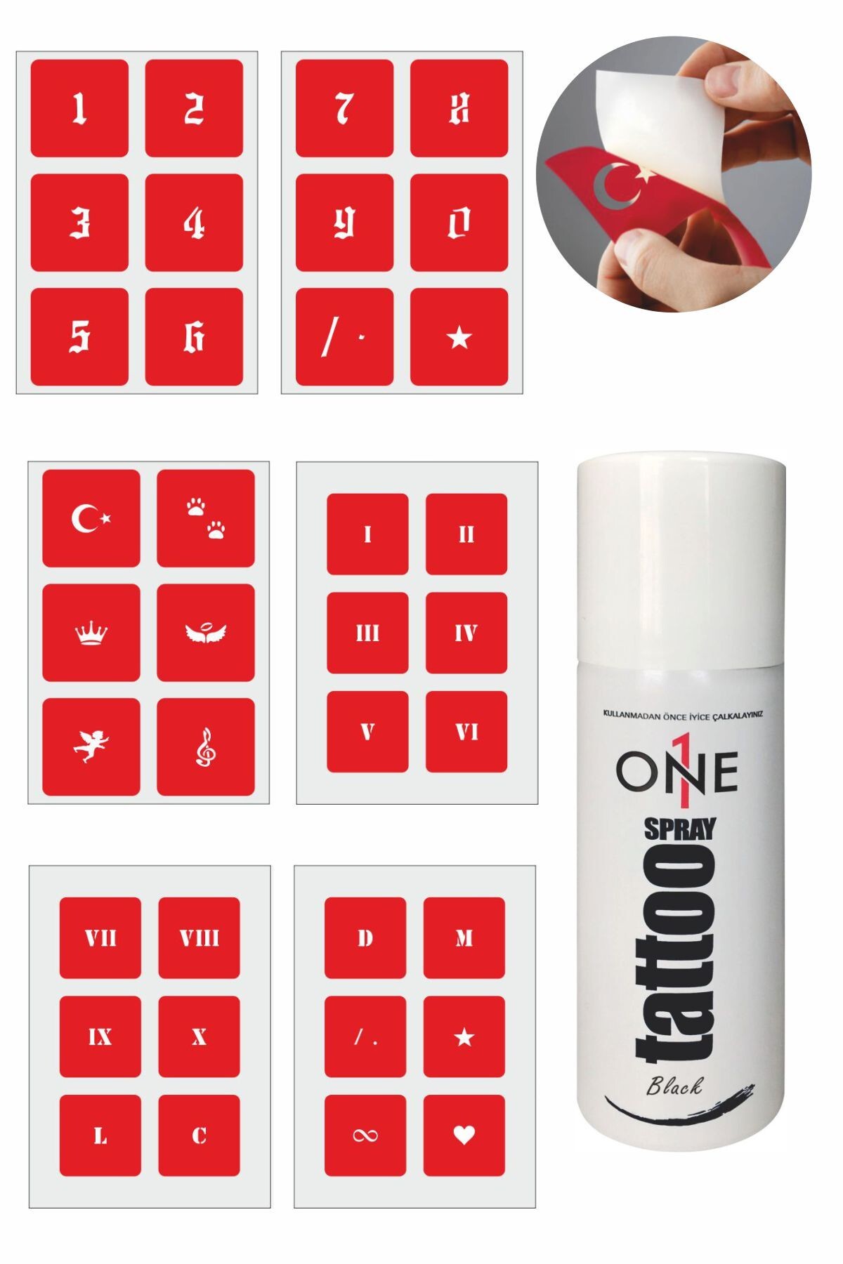 ONE SPRAY TATTOO Roma Ve Latin Harfleri Geçici Dövme Seti Siyah Sprey Ve Desen