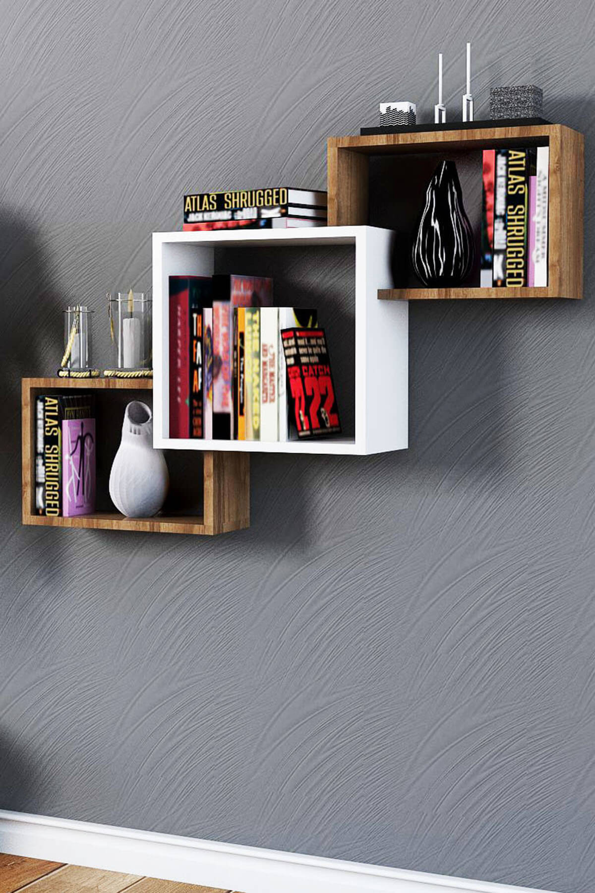 Puzzle Design Puzzle Desıgn Silver Beyaz Ceviz Duvar Rafı