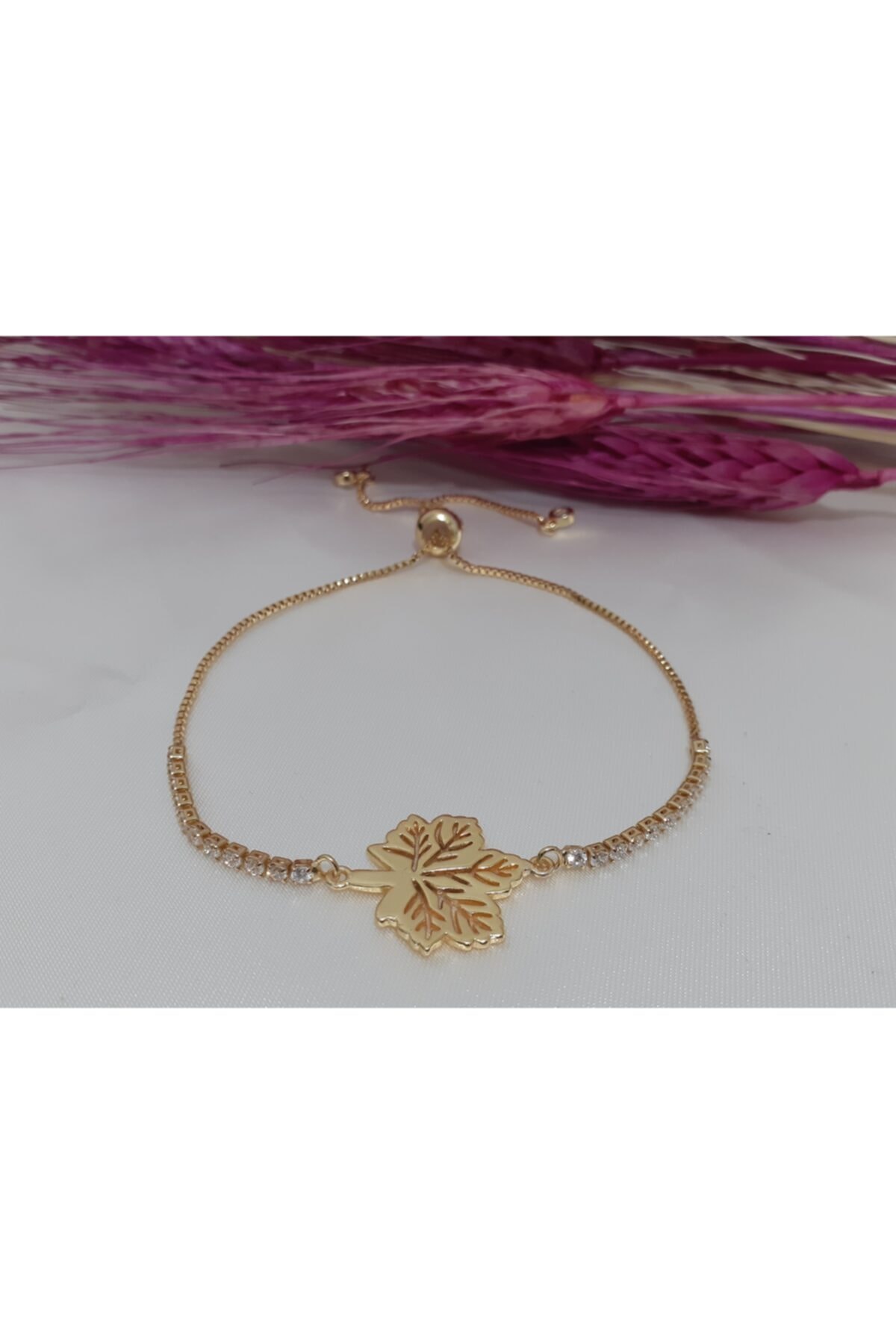 Miskhota Accessory Kadın Gold Yaprak Figürlü Zirkon Asansörlü Bileklik