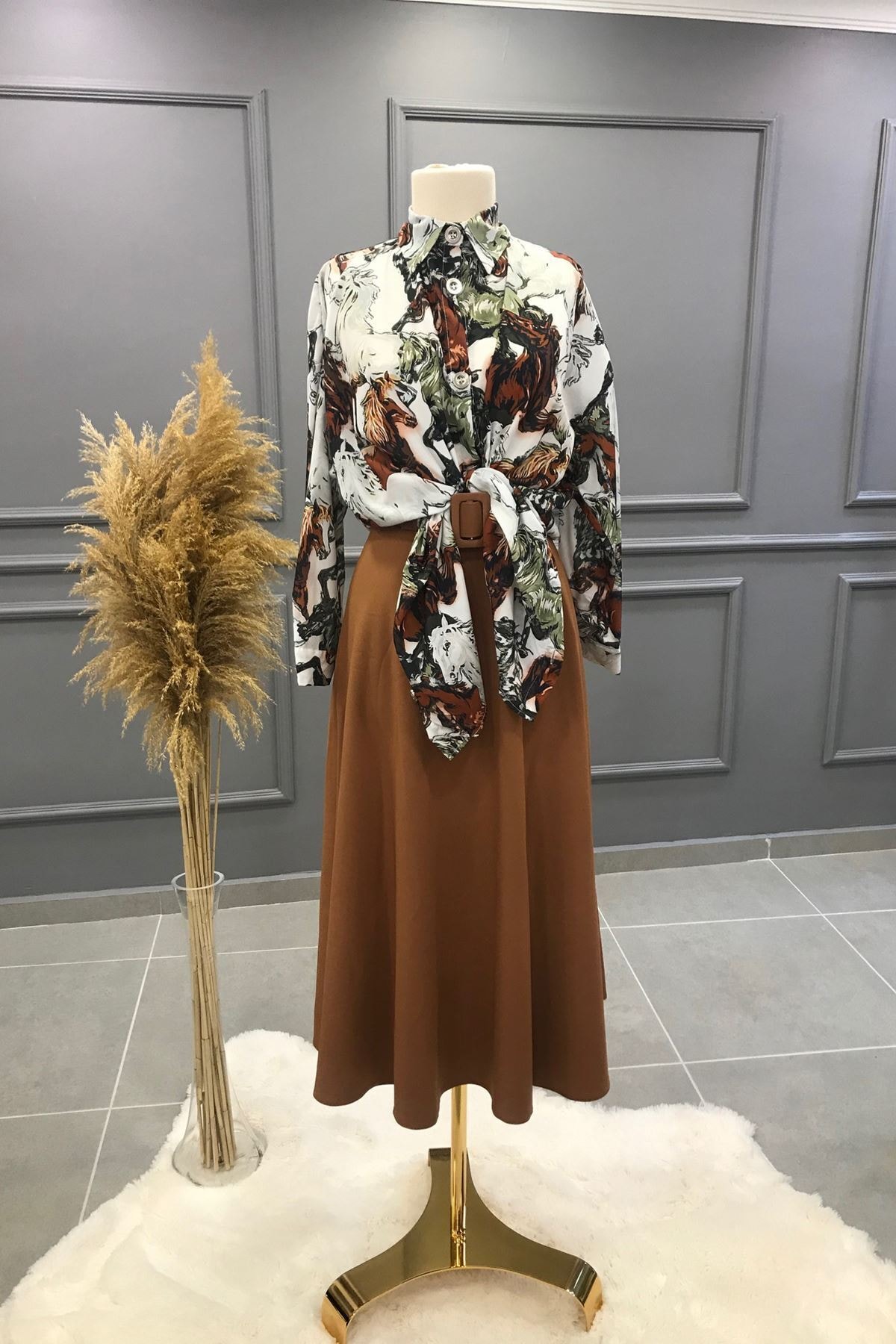 Ebrar Kadın Kiremit Gamzem Krep Kloş Etek 2141