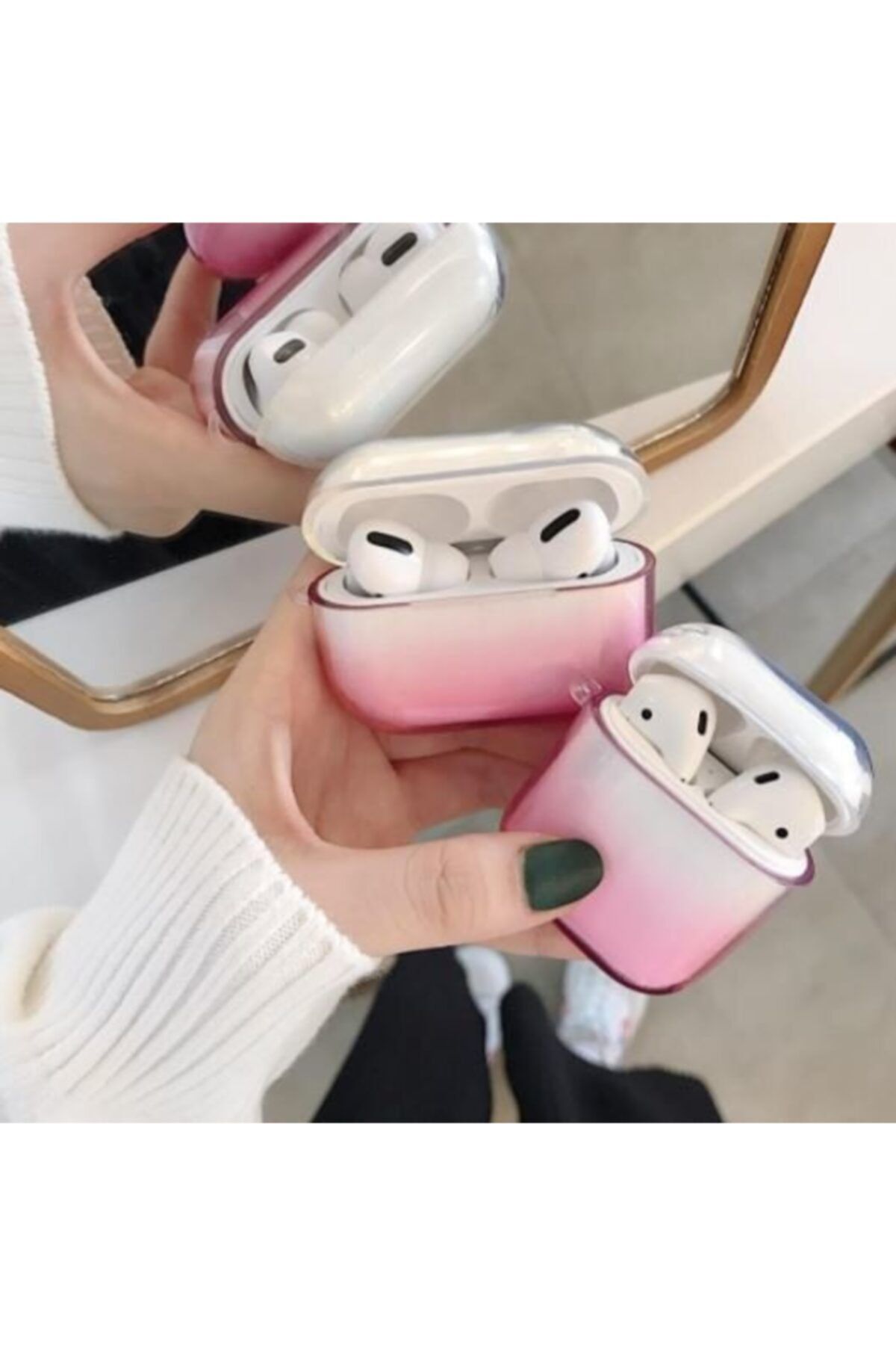 Rozadizayn Şeffaf Pembe Sert Airpods Kılıf 1. Ve 2. Nesil
