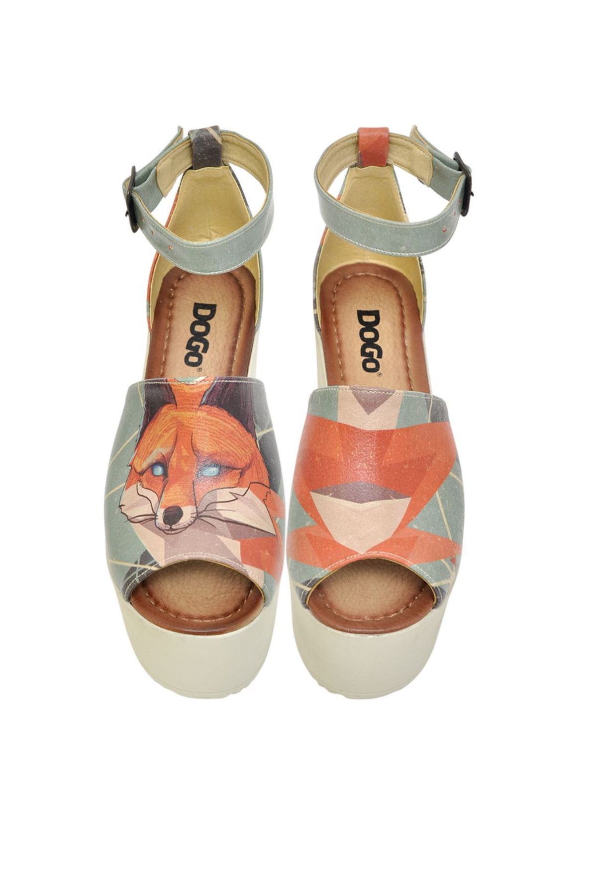 Dogo Red Fox / Tasarım Baskılı Vegan / Dora Kadin Topuklu Kadin Sandalet