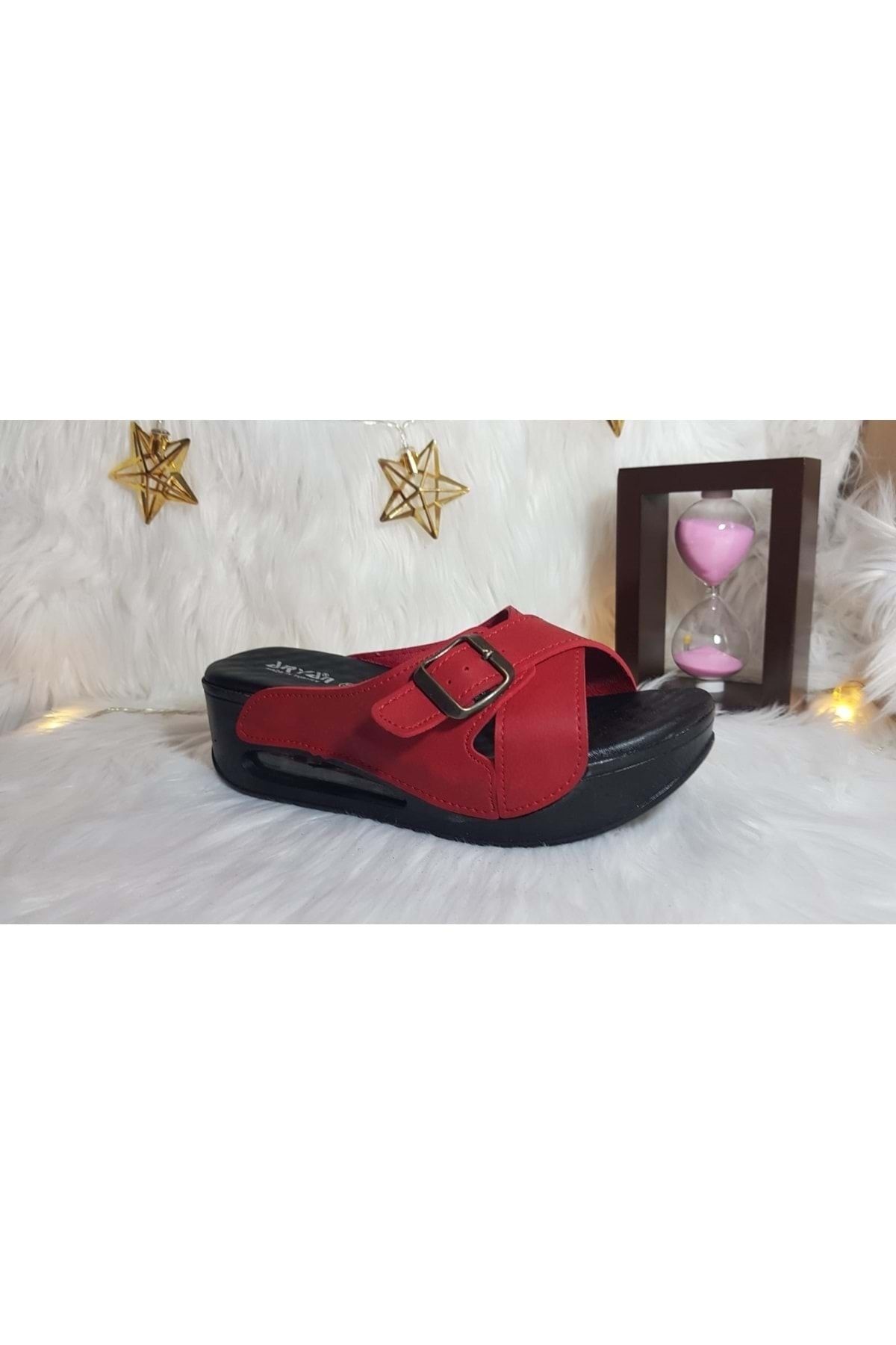 Red platform mules best sale