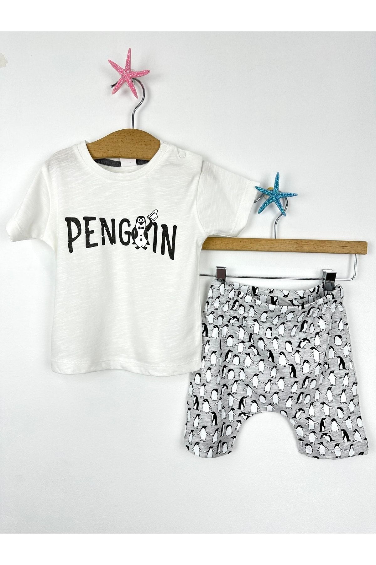 Egelite Baby Boy Penguin Printed Summer T shirt and Shorts Set